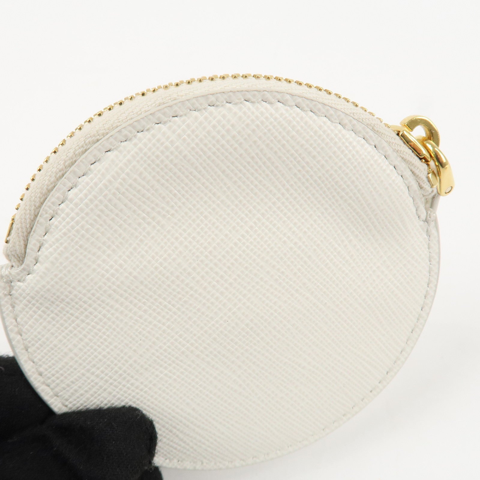 PRADA Triangle Logo Saffiano Leather Coin Case White 1MM006 Used