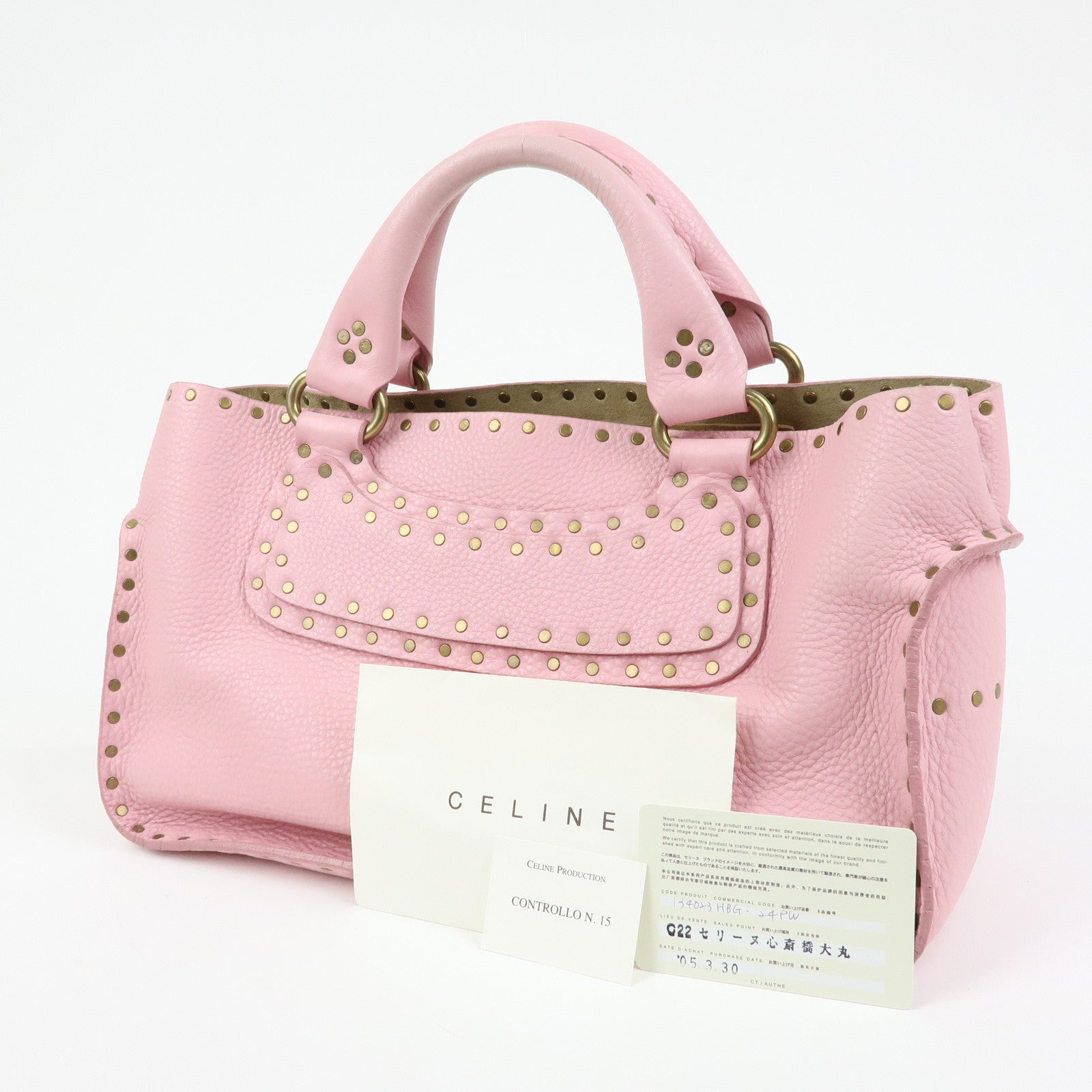 CELINE Boogie Bag Leather Studs Hand Bag Tote Bag Pink