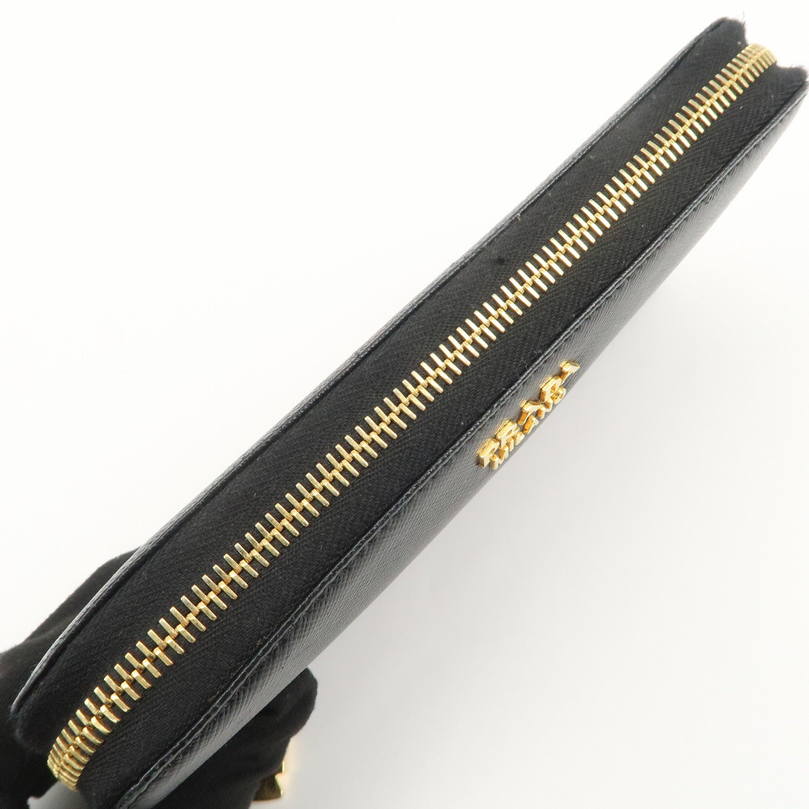 PRADA Logo Saffiano Leather Round Zippy Long Wallet Black