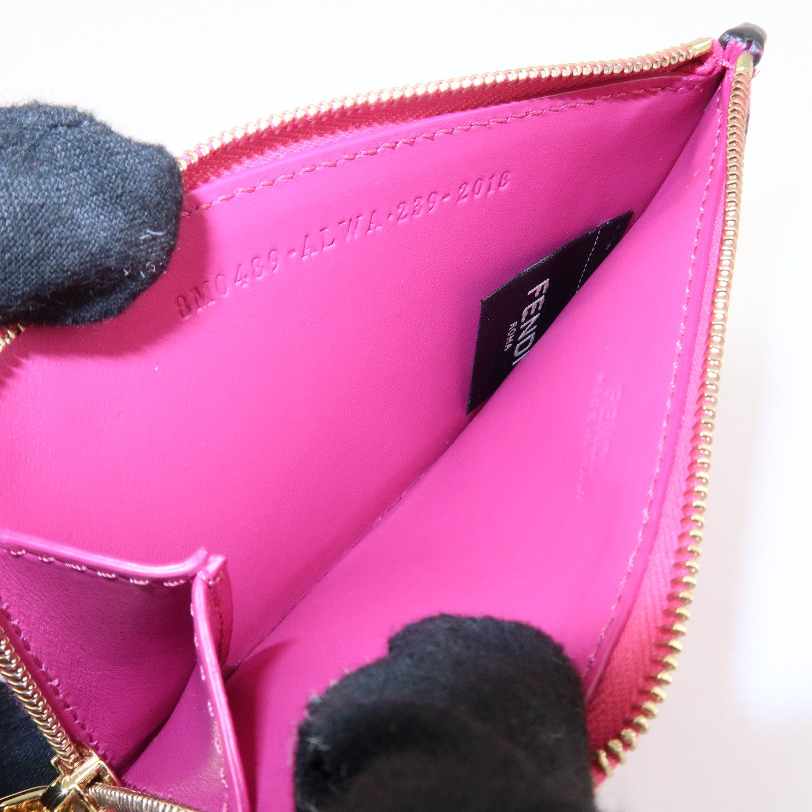 FENDI Peekaboo Leather Card Case Fragment Case Coin Case Pink 8M0489 Used