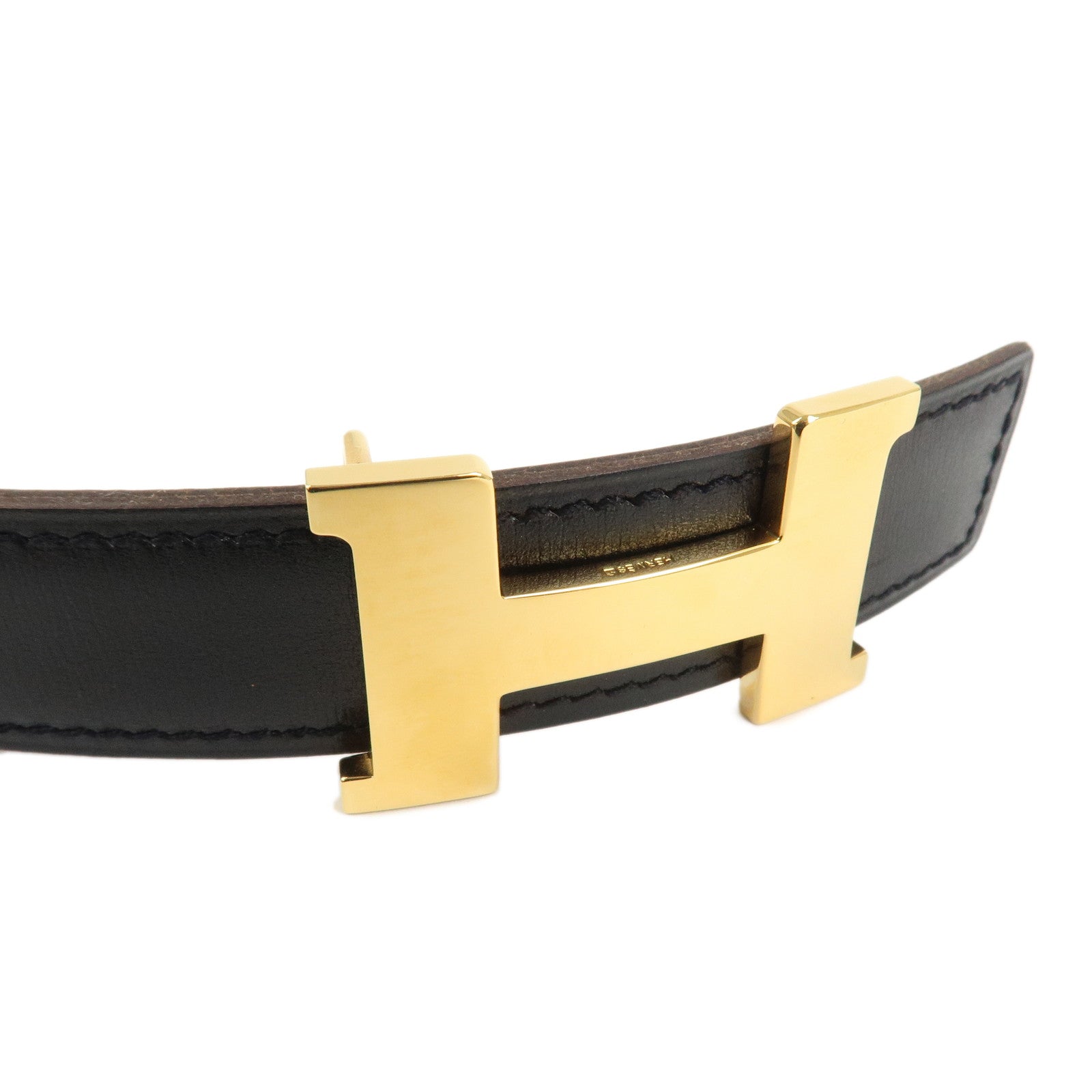HERMES H Buckle □F Stamped Reversible Constance Belt 65 Black Brown