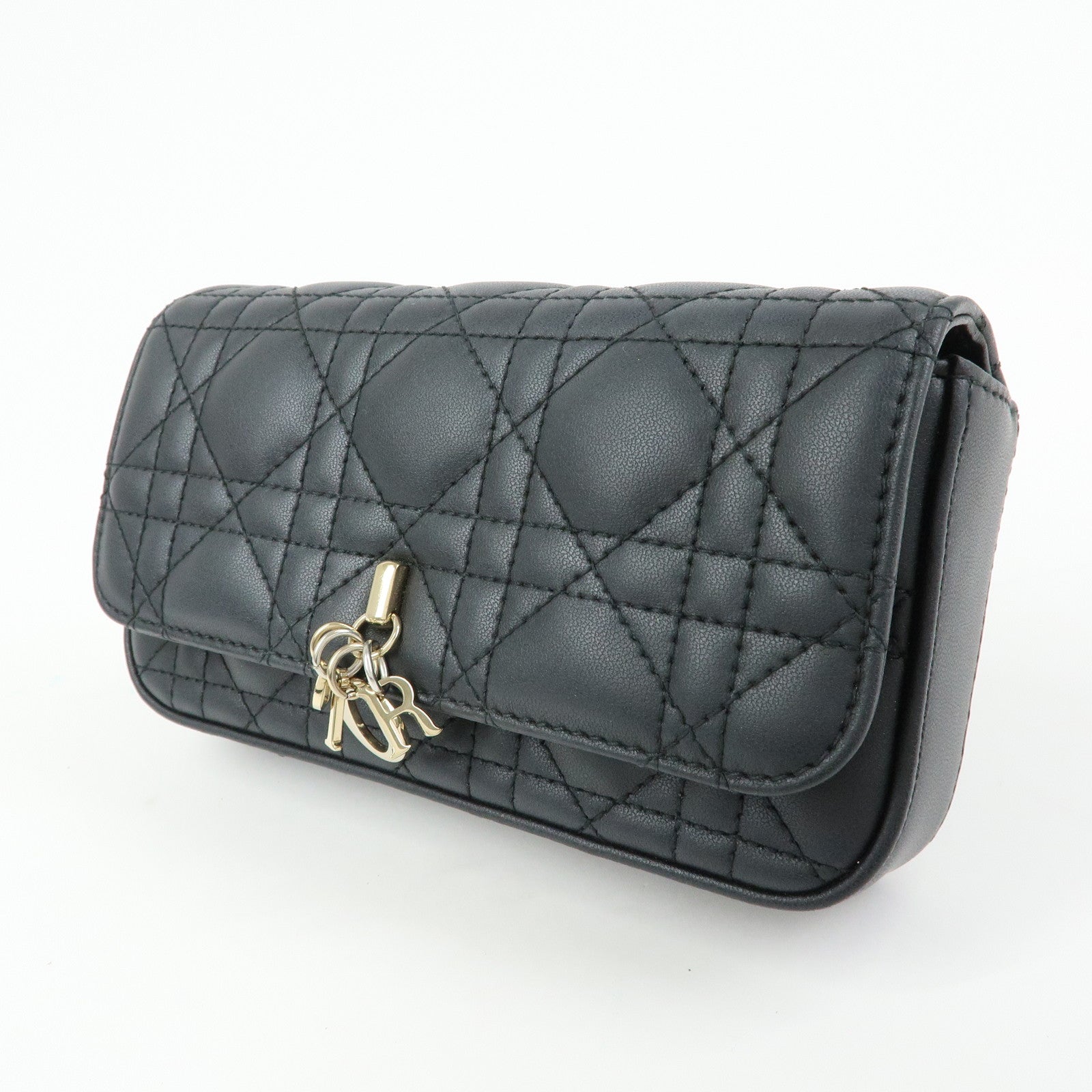 Christian Dior Canage My Dior Lamb Skin Dior Talk Phone Bag Black
