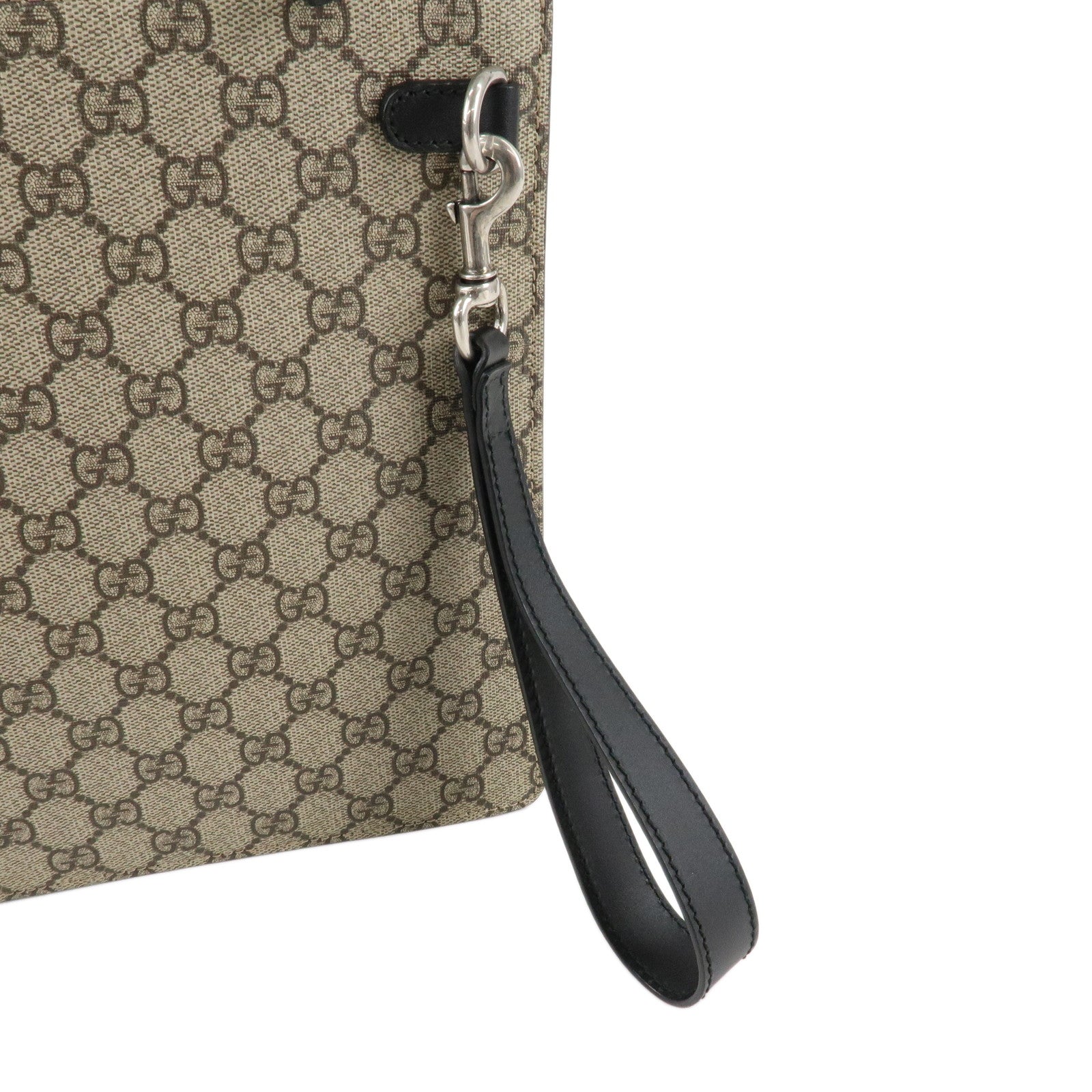 GUCCI Sherry GG Supreme Leather Clutch Bag Beige Black 433665 Used