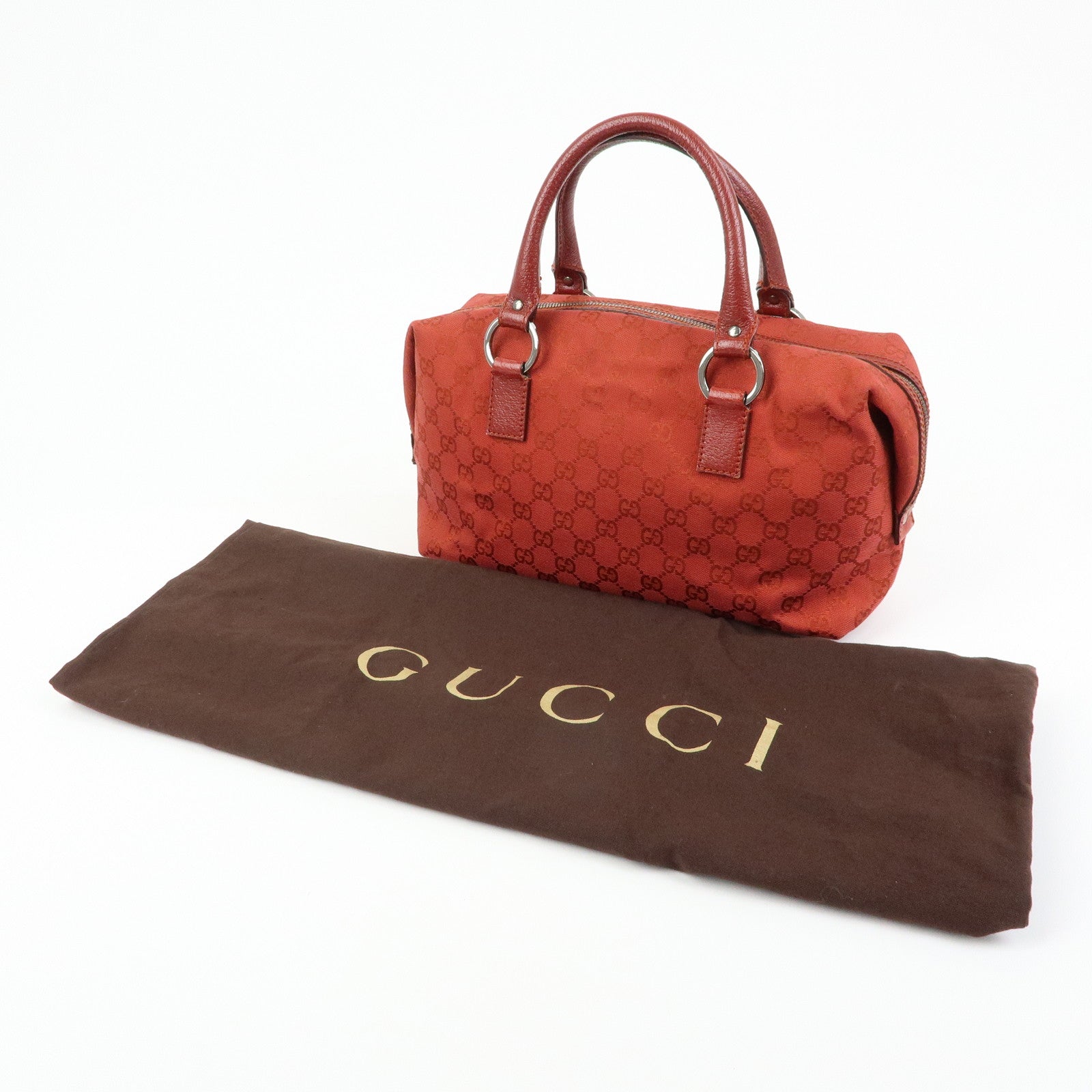 GUCCI GG Canvas Leather Hand Bag Tote Bag Red 113009