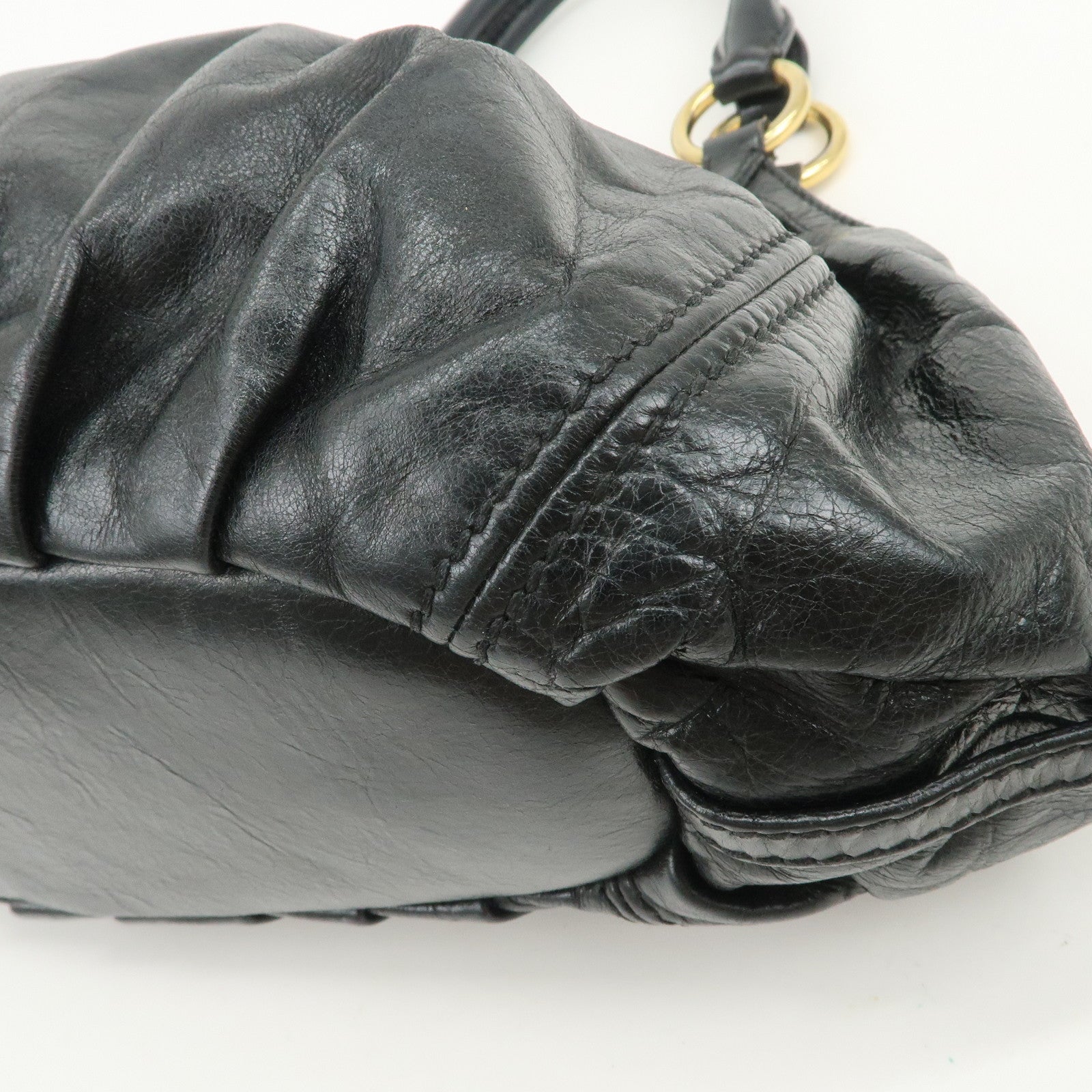 MIU MIU Logo Leather 2Way Bag Hand Bag Shoulder Bag Black