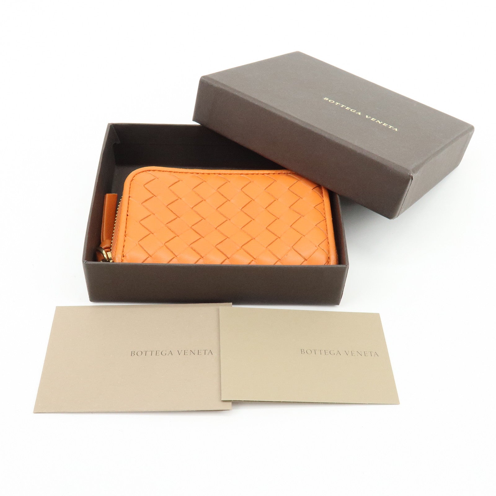 BOTTEGA VENETA Intrecciato Lamb Skin Coin Case Orange 114075