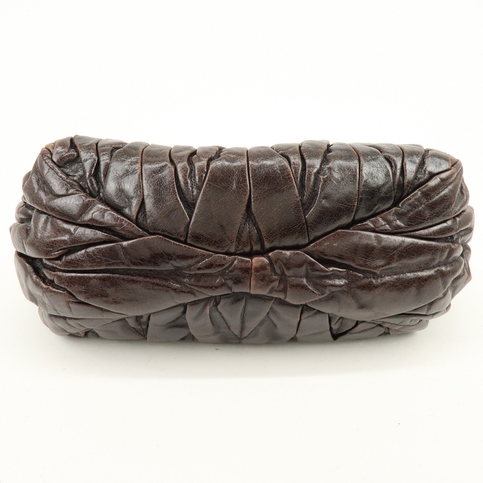 MIU MIU Matelasse Leather 2Way Bag Hand Bag Shoulder Bag Dark Brown