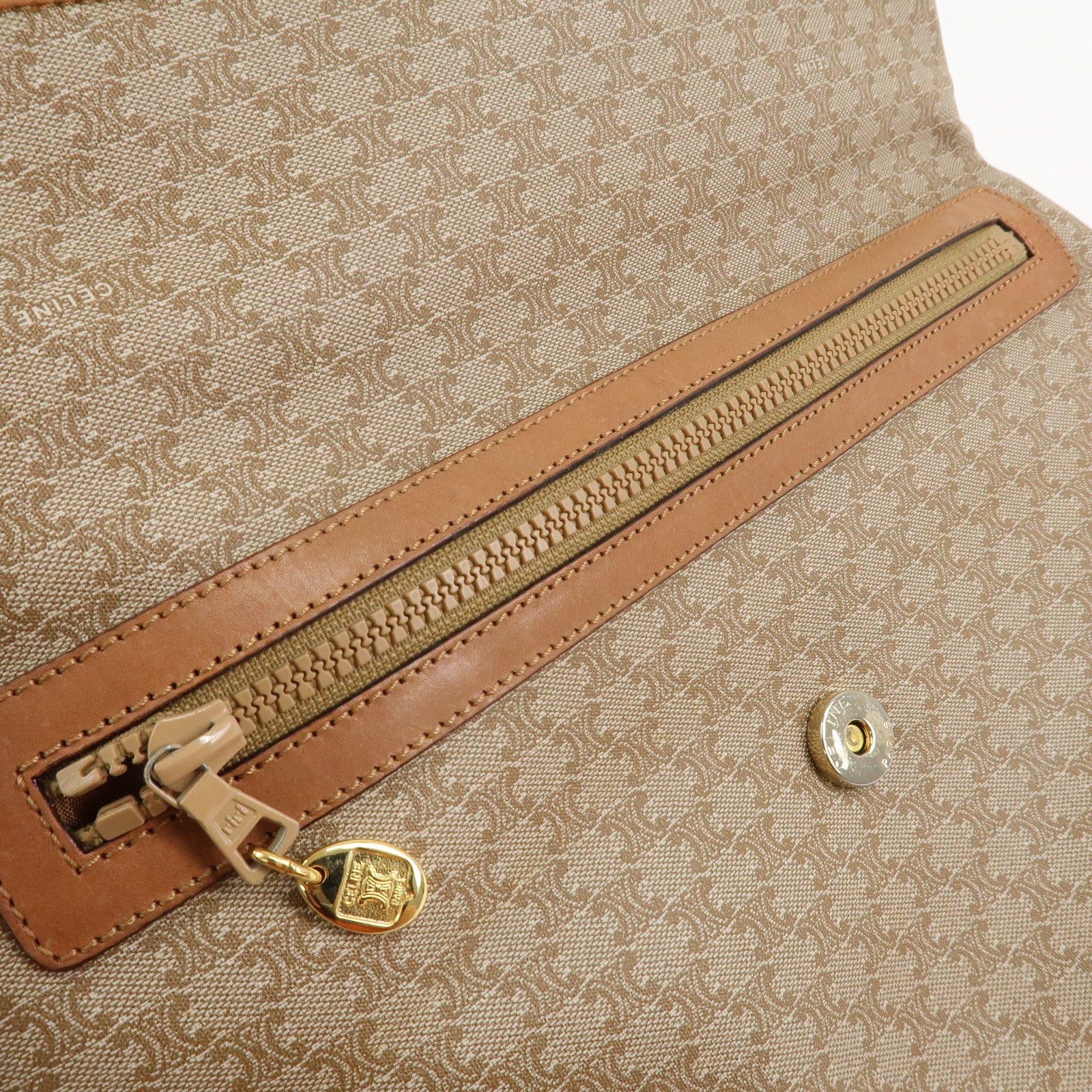 CELINE Macadam Leather PVC Clutch Bag Brown Beige Used