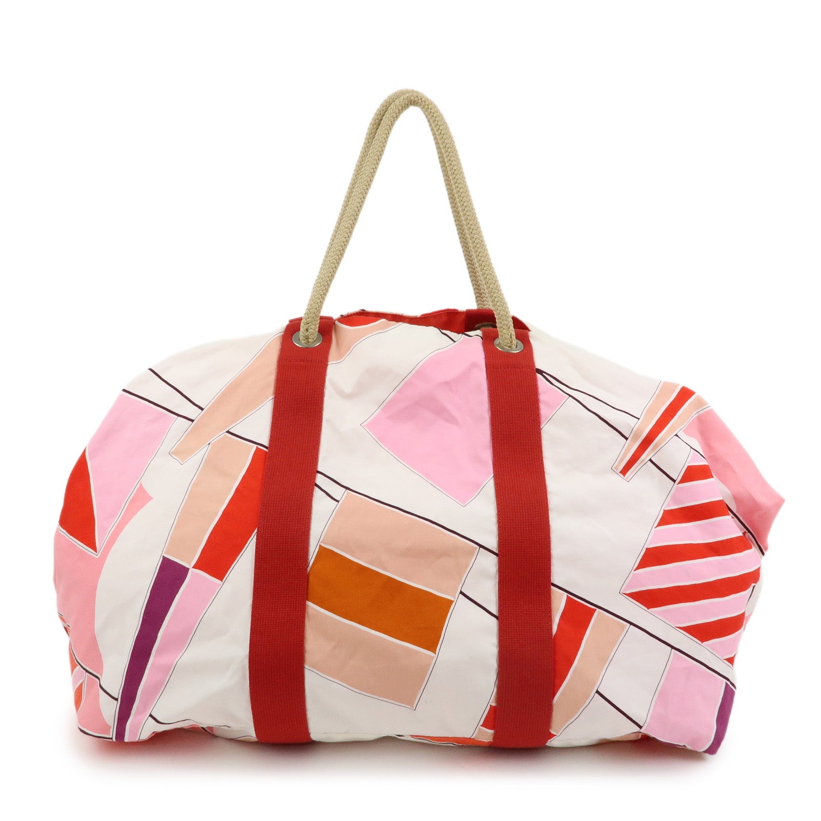 HERMES Cotton Beach Bag Cabas Drapeaux Au Vent Pink Red