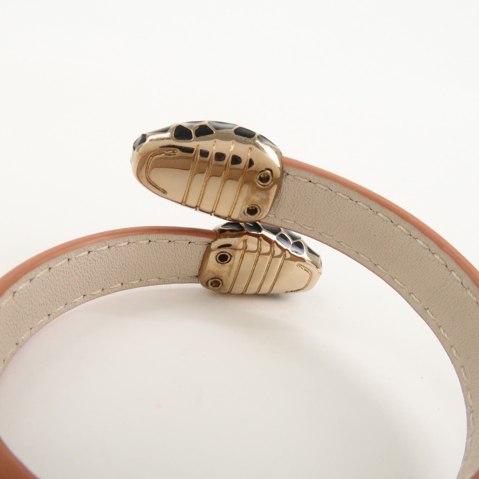 BVLGARI Serpenti Logo Leather Metal Bracelet Bangle Orange