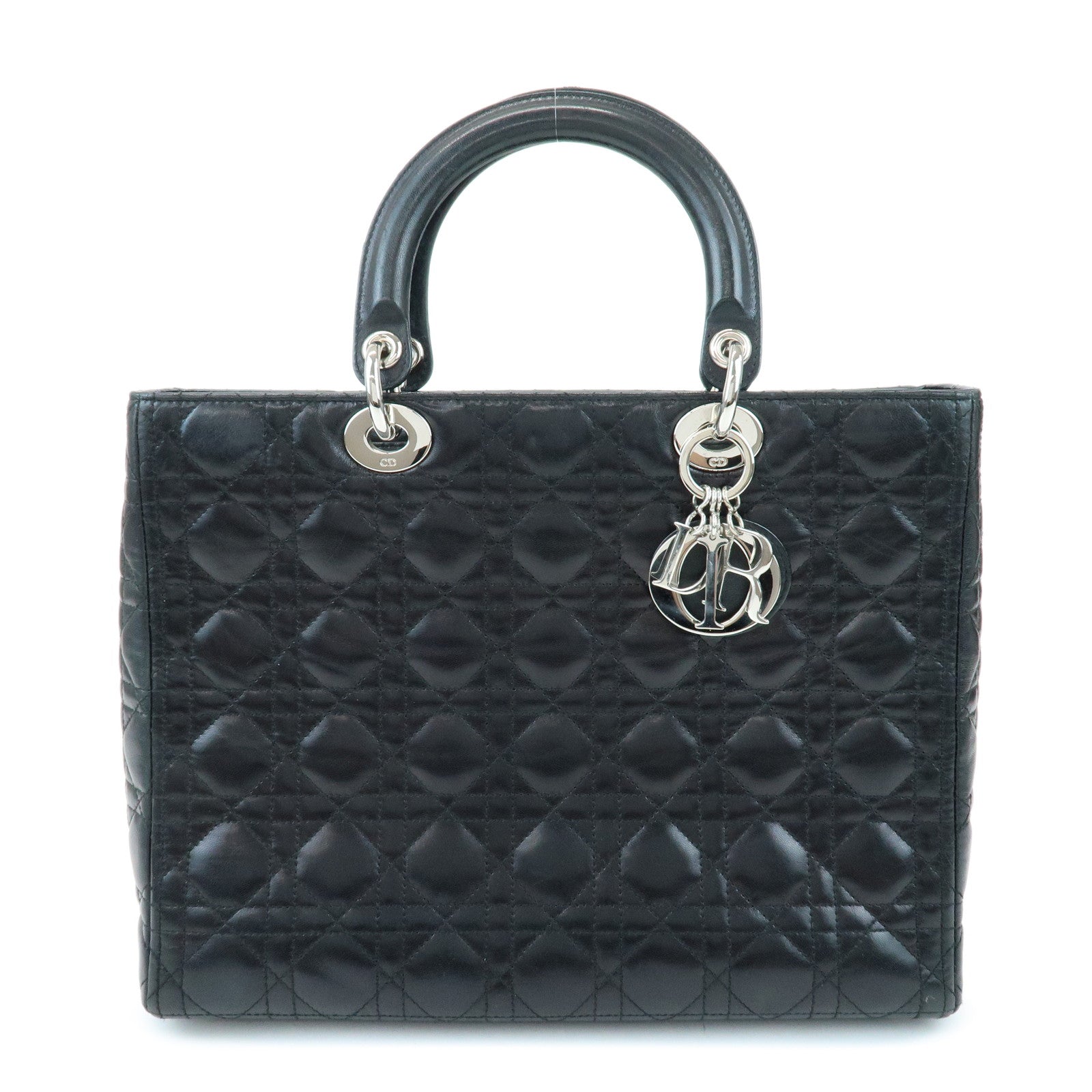 Christian Dior Cannage Leather Tote Bag Hand Bag Black