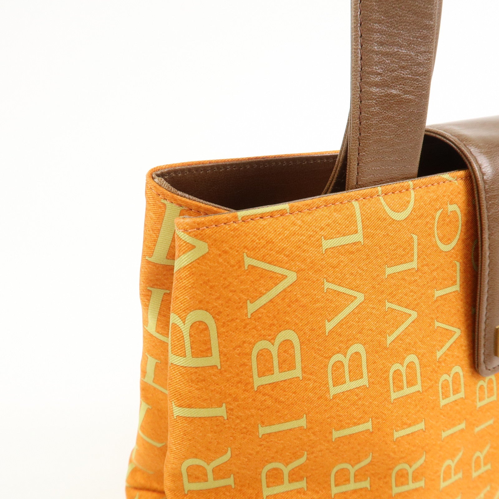 BVLGARI Logo Mania Nylon Leather Shoulder Bag Orange Brown RV EREM