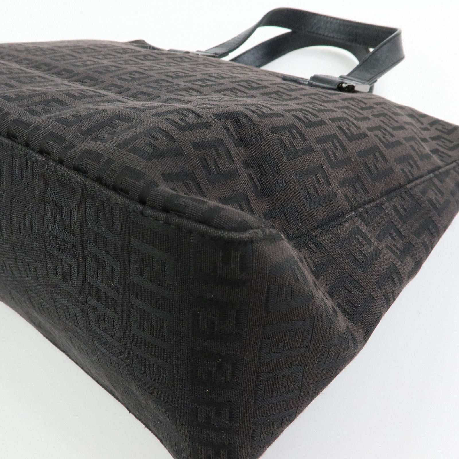 FENDI Zucchino Canvas Leather Tote Bag Hand Bag Black