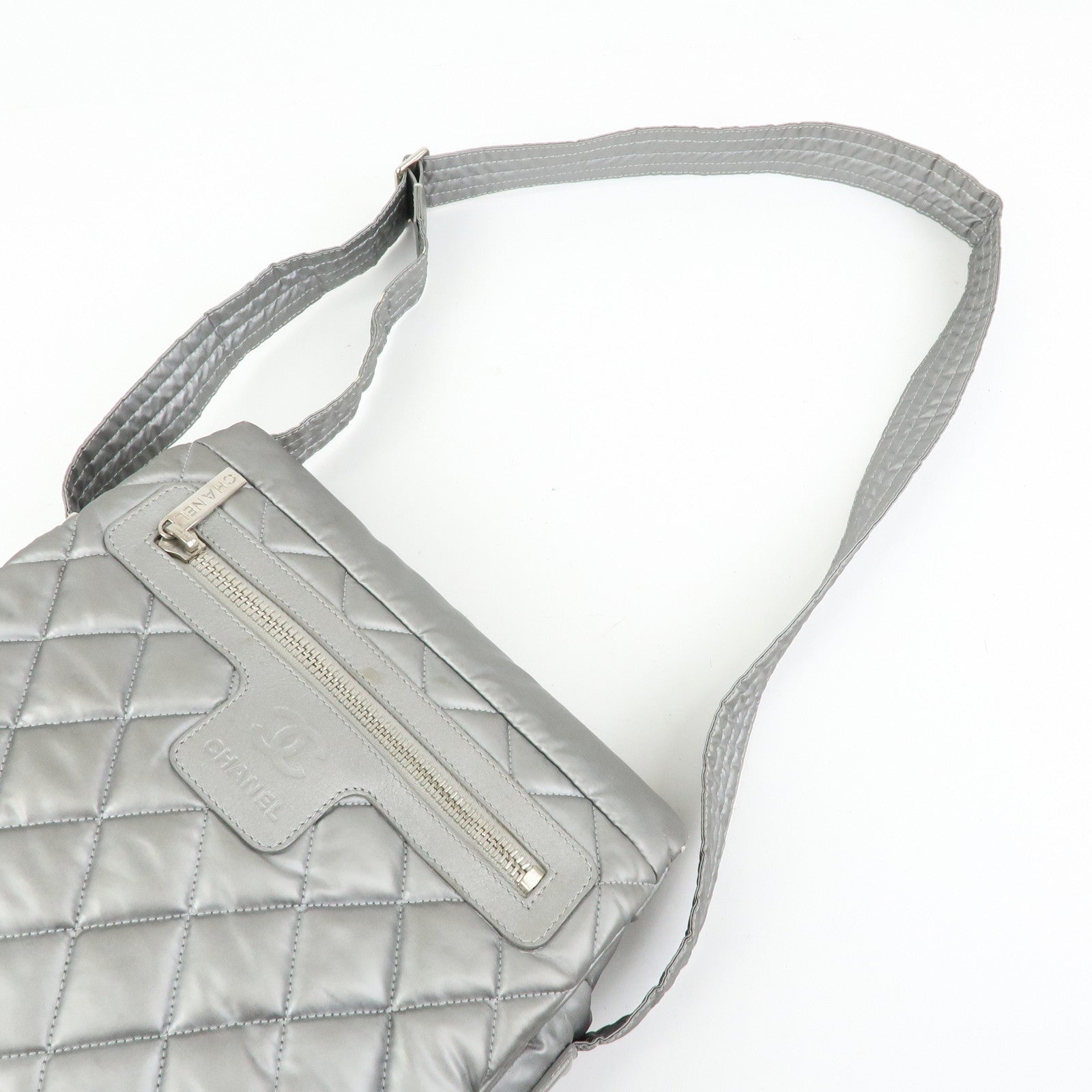 CHANEL Sports Matelasse PVC Coated Canvas Shoulder Bag Silver