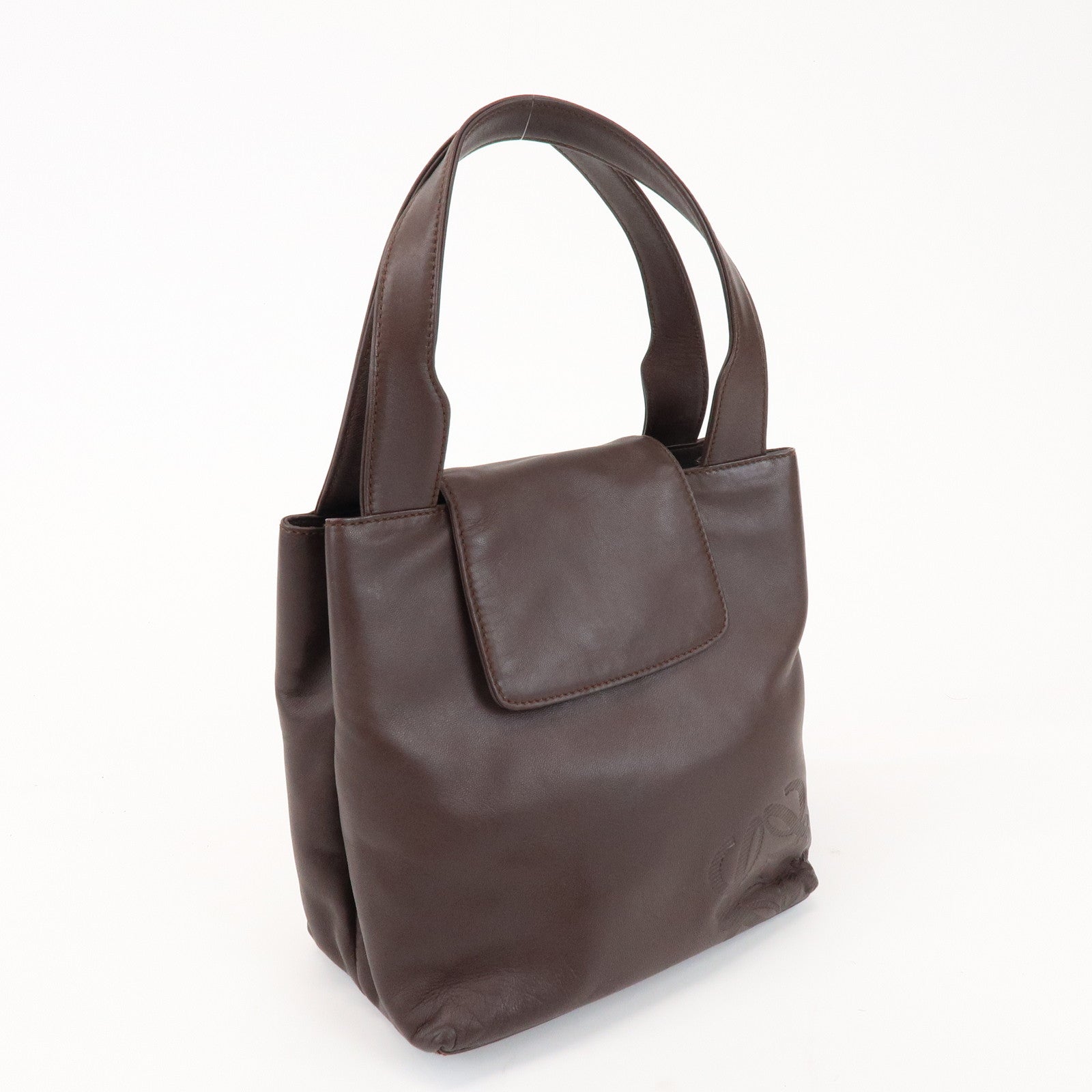 LOEWE Anagram Logo Leather Hand Bag Mini Tote Bag Brown