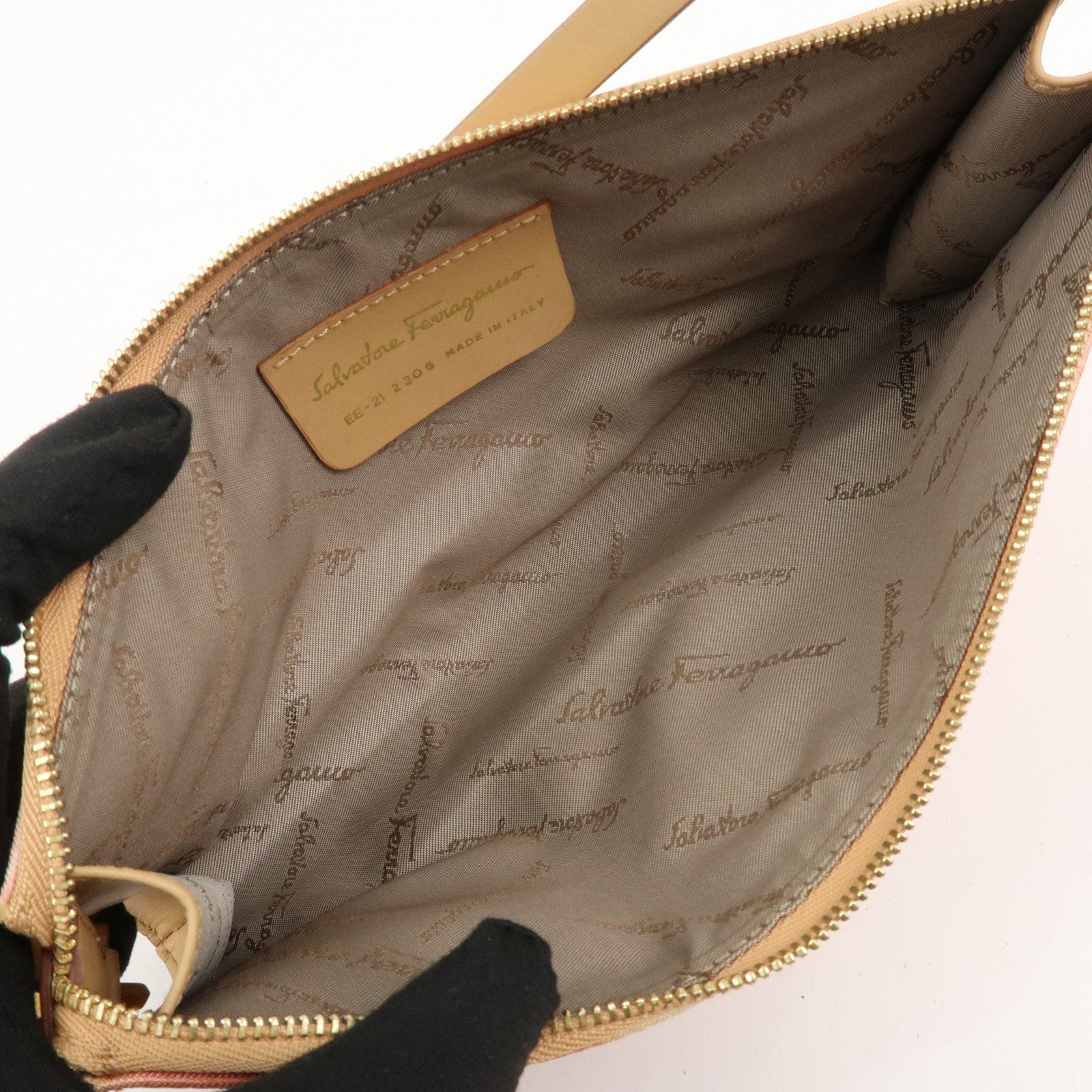 Ferragamo Gancini Nylon Leather Shoulder Bag Hand Bag Flower Pink