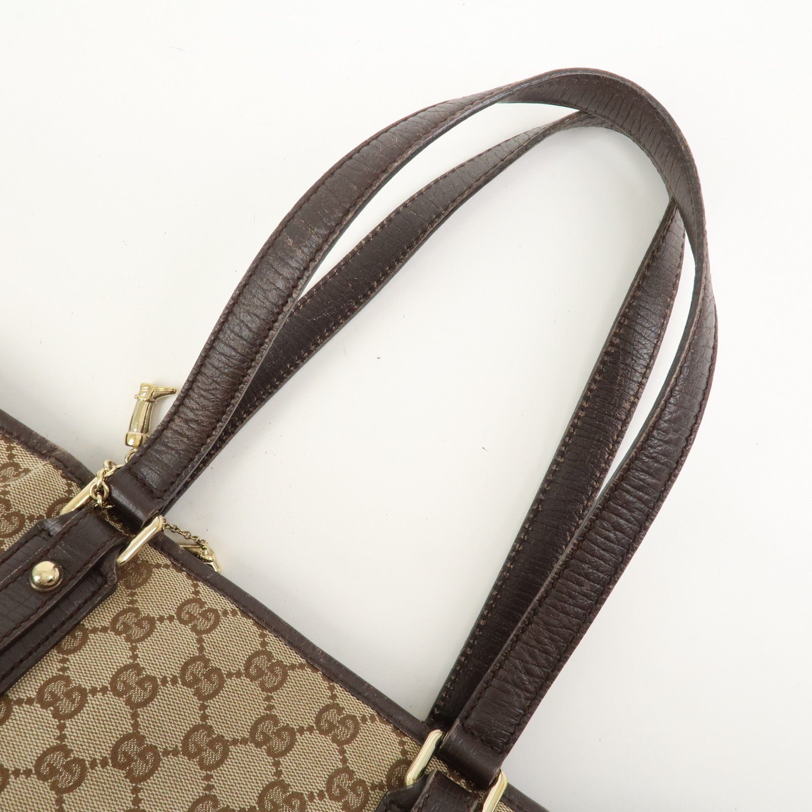 GUCCI Sherry GG Canvas Leather Tote Bag Hand Bag Brown 137396