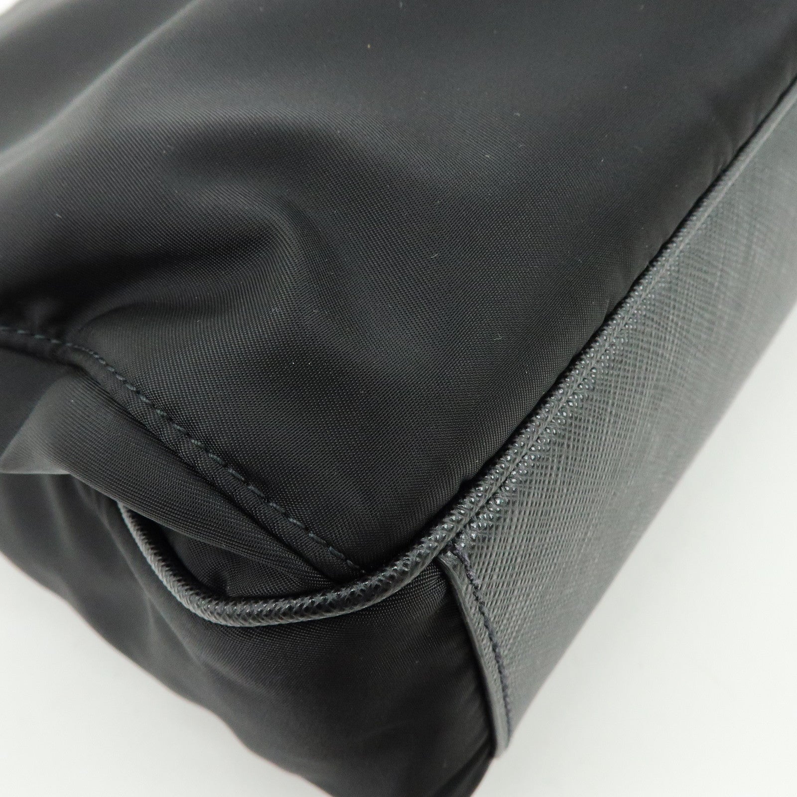 PRADA Triangle Logo Re-Nylon Saffiano Leather Tote Bag Black 2VG860