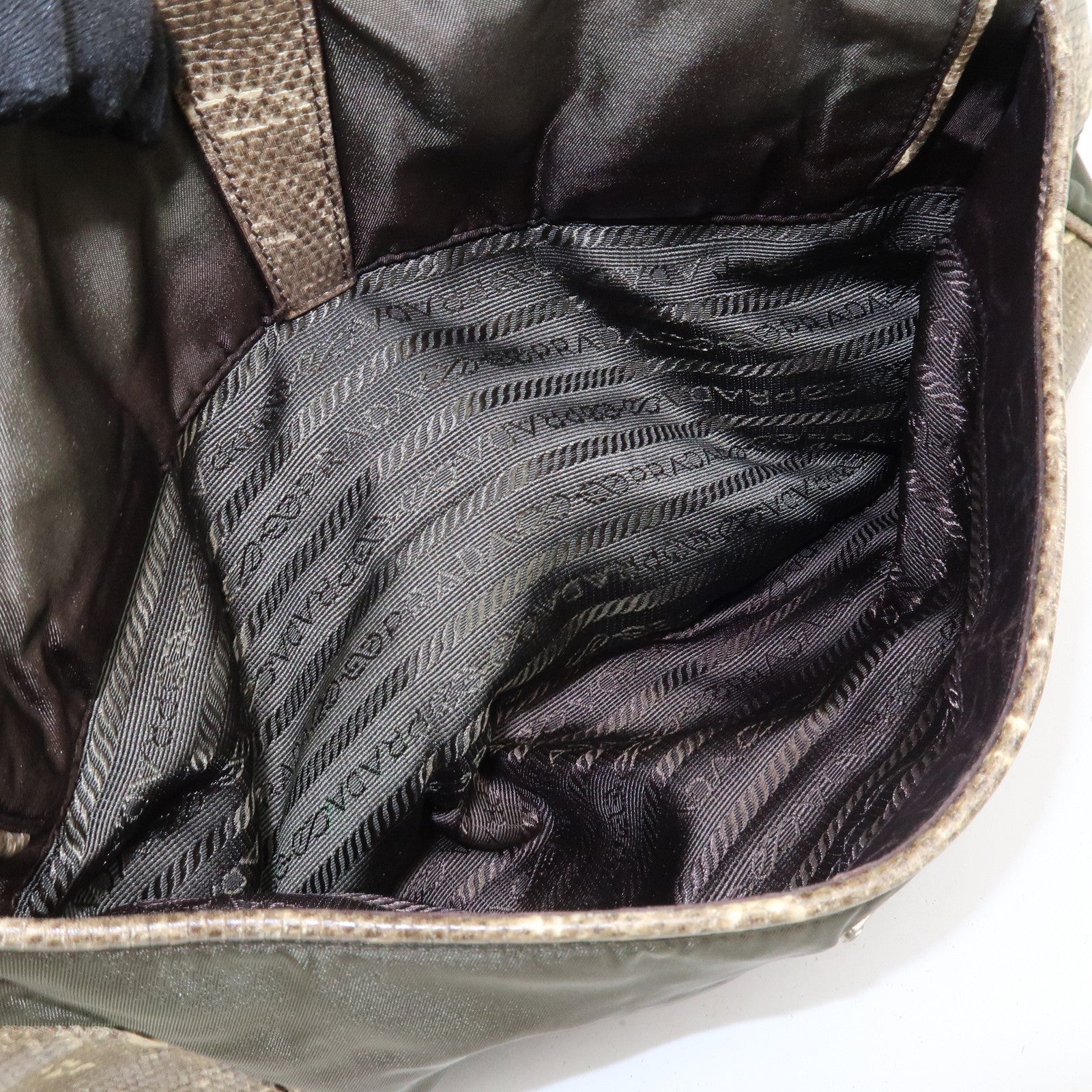 PRADA Triangle Logo Nylon Shoulder Bag Hand Bag Khaki B10738