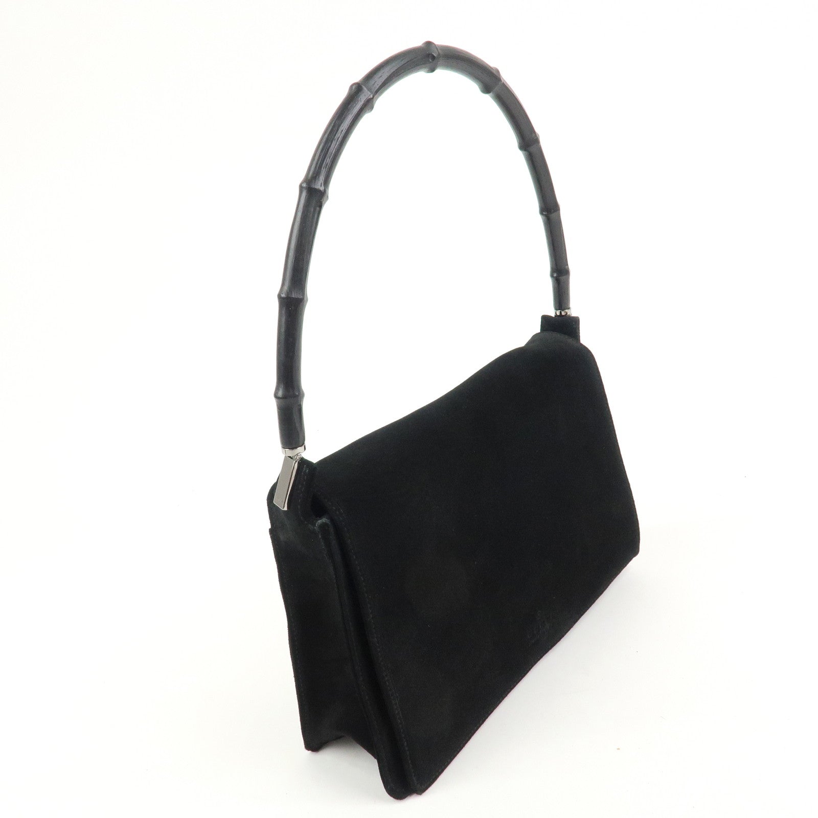 GUCCI Bamboo Suede Handle Shoulder Bag Hand Bag Black 001・3239