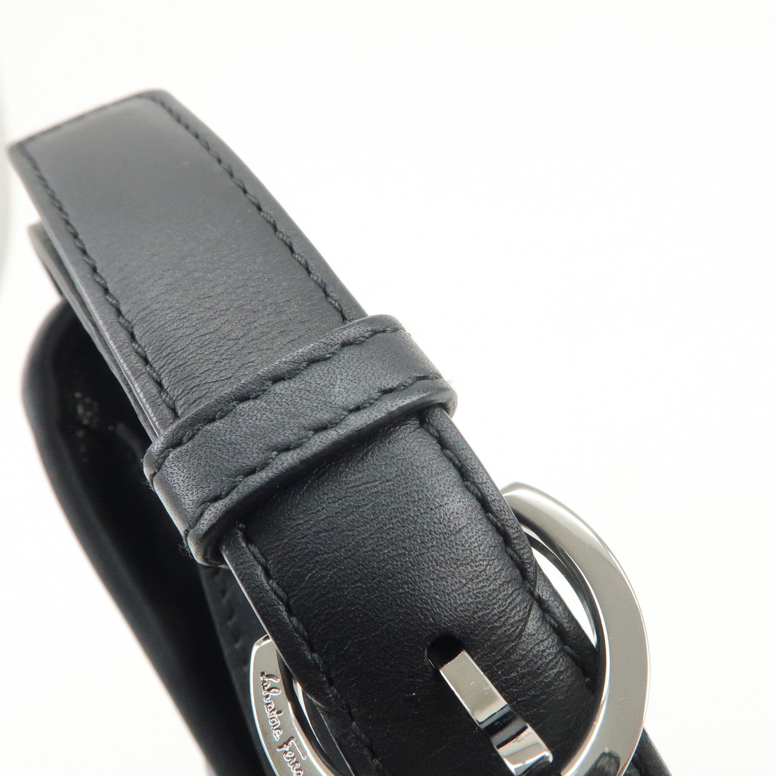 Ferragamo Gancini Logo PVC Leather Shoulder Bag Hand Bag Black