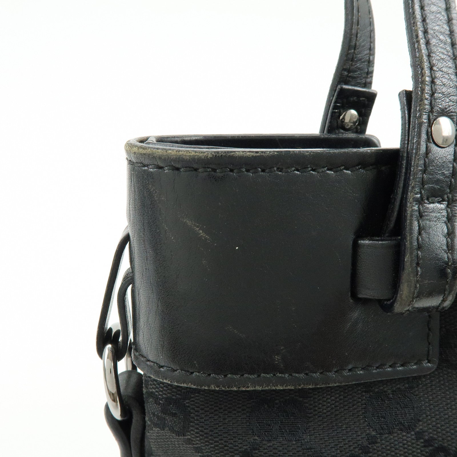 GUCCI GG Monogram Canvas Leather Tote Bag Hand Bag Black 107757