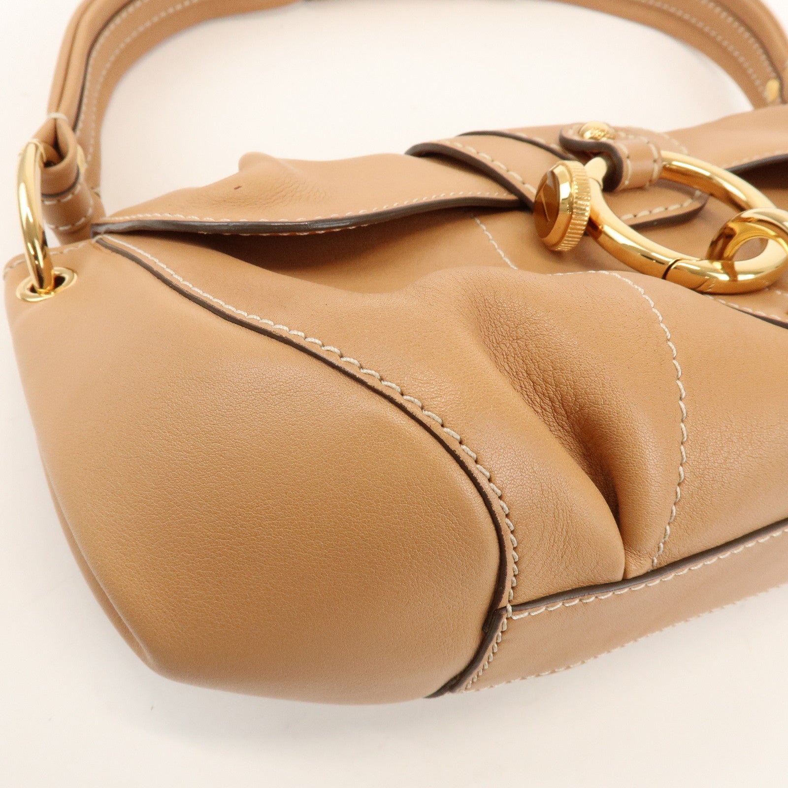 TOD'S Leather Hand Bag Shoulder Bag Circle Lock Light Brown