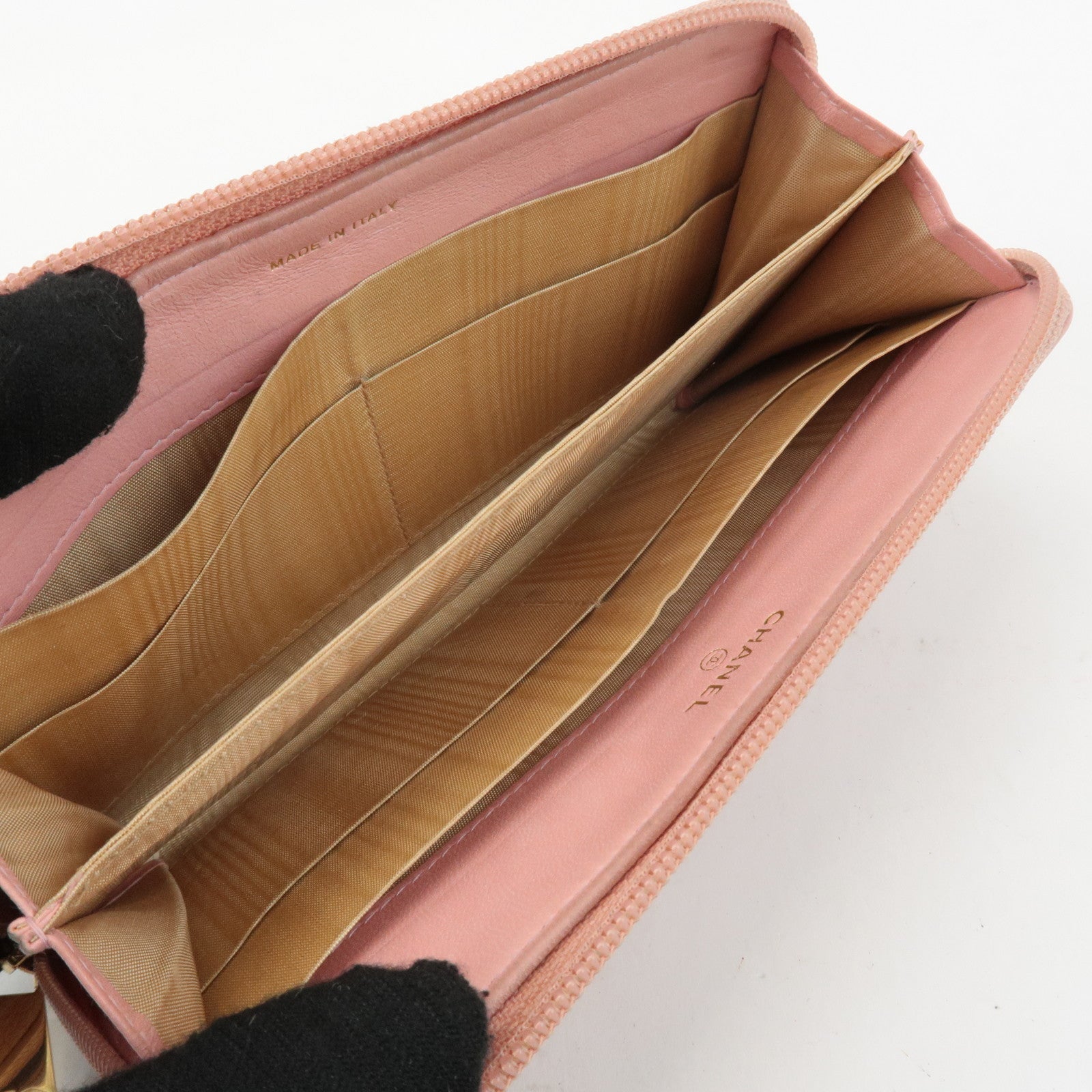 CHANEL COCO Mark Caviarskin Zip Around Long Wallet Pink A50071 Used