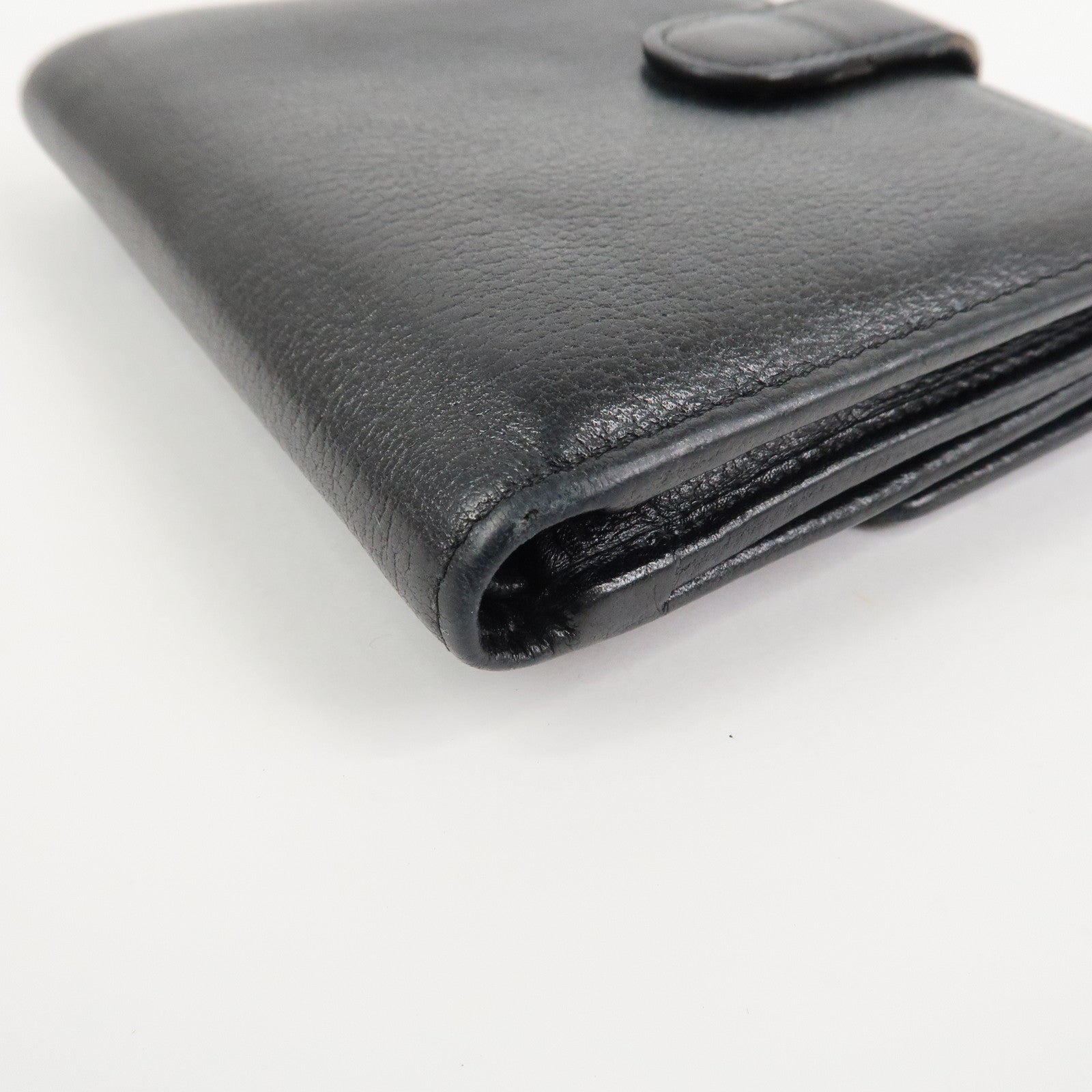 CHANEL COCO Mark Camelia Leather Bi-fold Compact Wallet Black