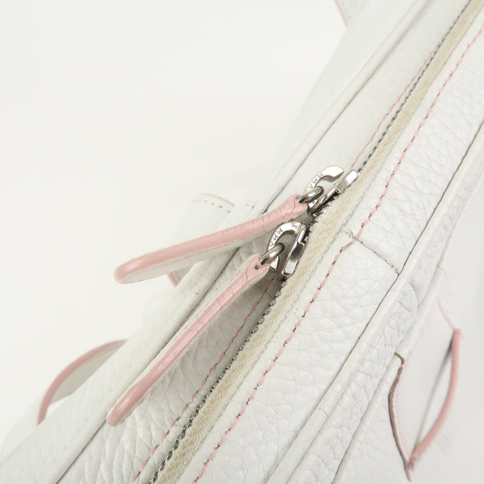 LOEWE Logo Senda Leather Shoulder Bag Boston Bag White Pink