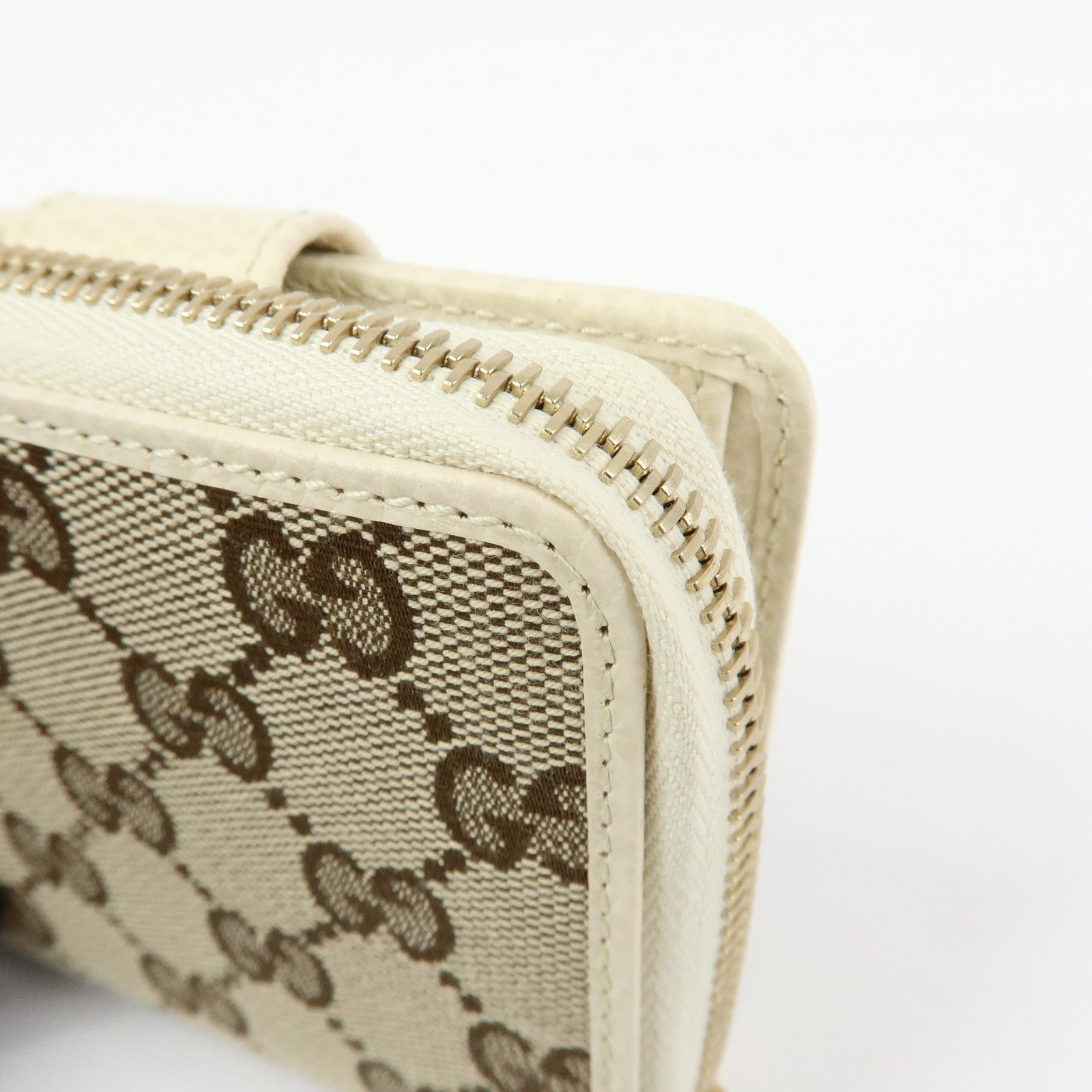GUCCI GG Canvas Leather Bi-fold Compact Wallet Beige 346056
