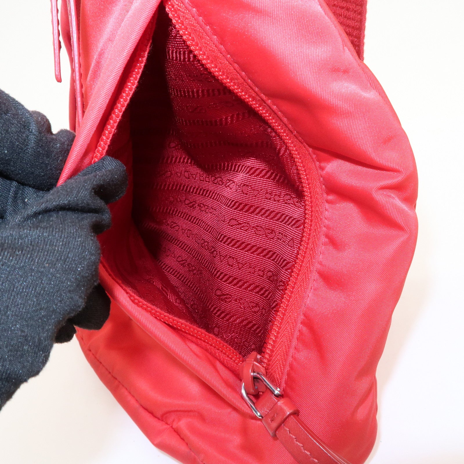 PRADA Triangle Logo Re-Nylon Leather Body Bag Red 2VZ092