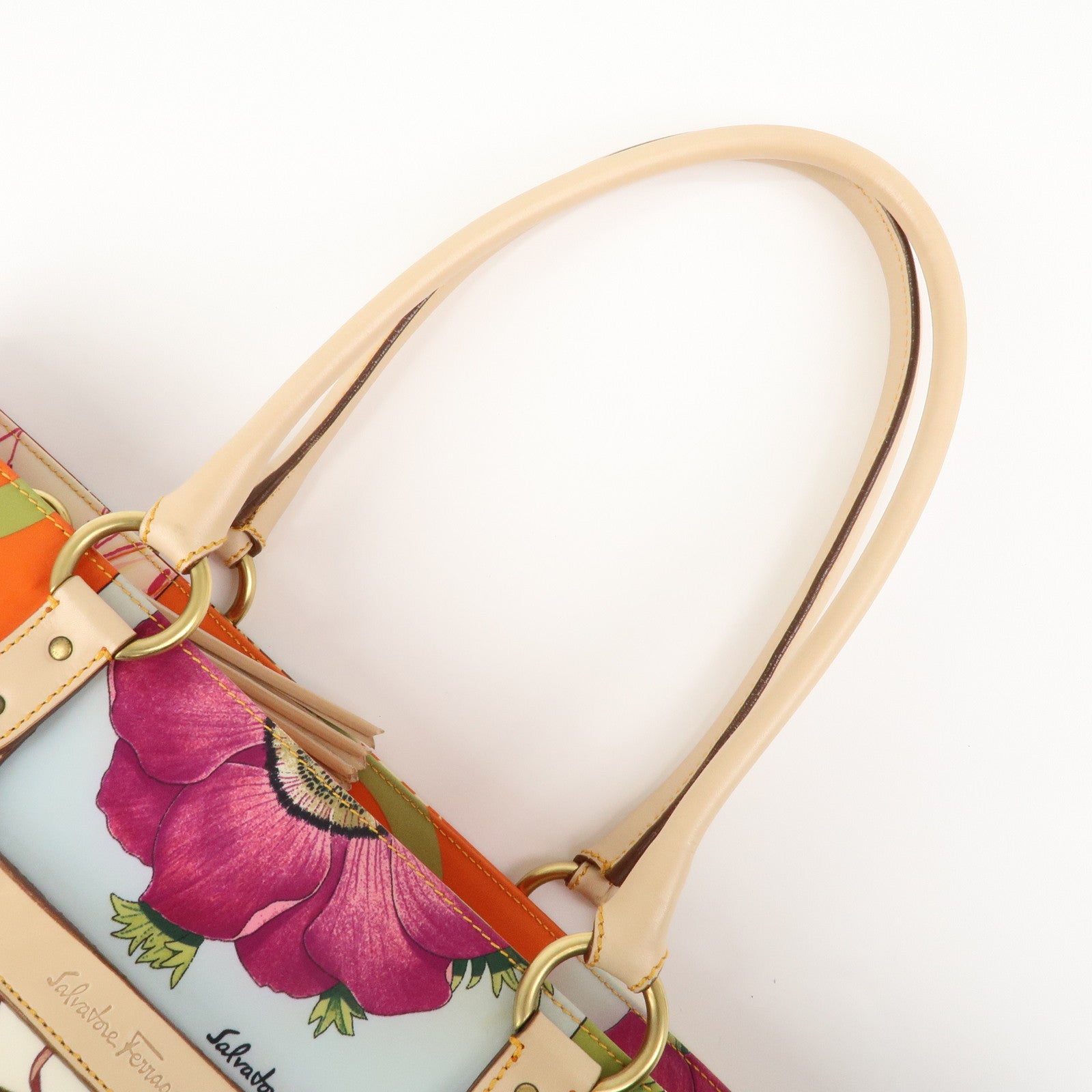 Ferragamo Gancini Nylon Leather Tote bag Shoulder Bag Multicolor