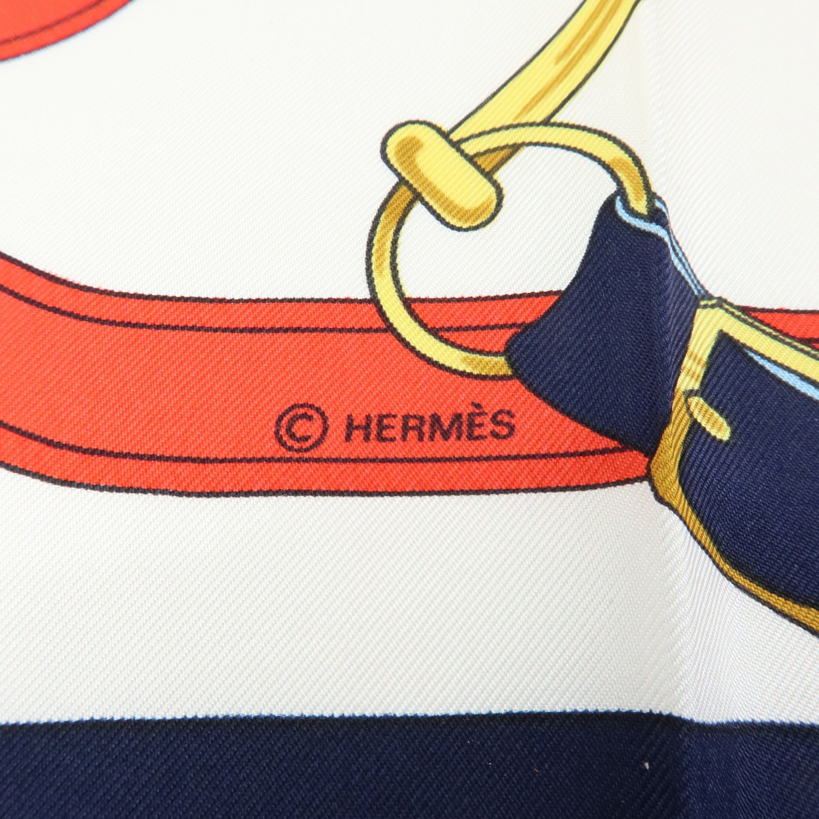 HERMES Carre 90 Silk 100% Scarf Eperon d'or White Navy Red Yellow