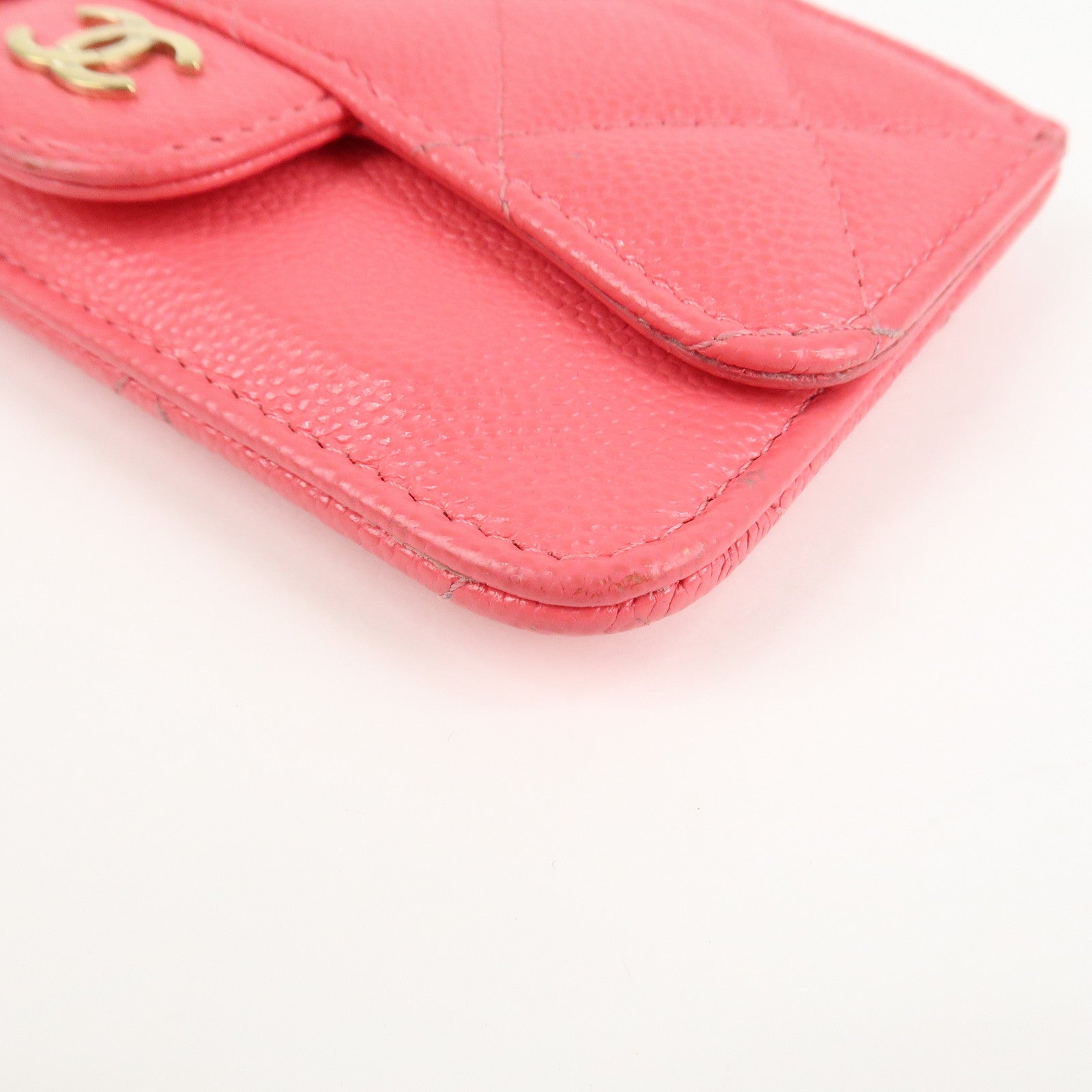 CHANEL Matelasse Caviarskin Card Case Coin Case Pink AP2570 Used