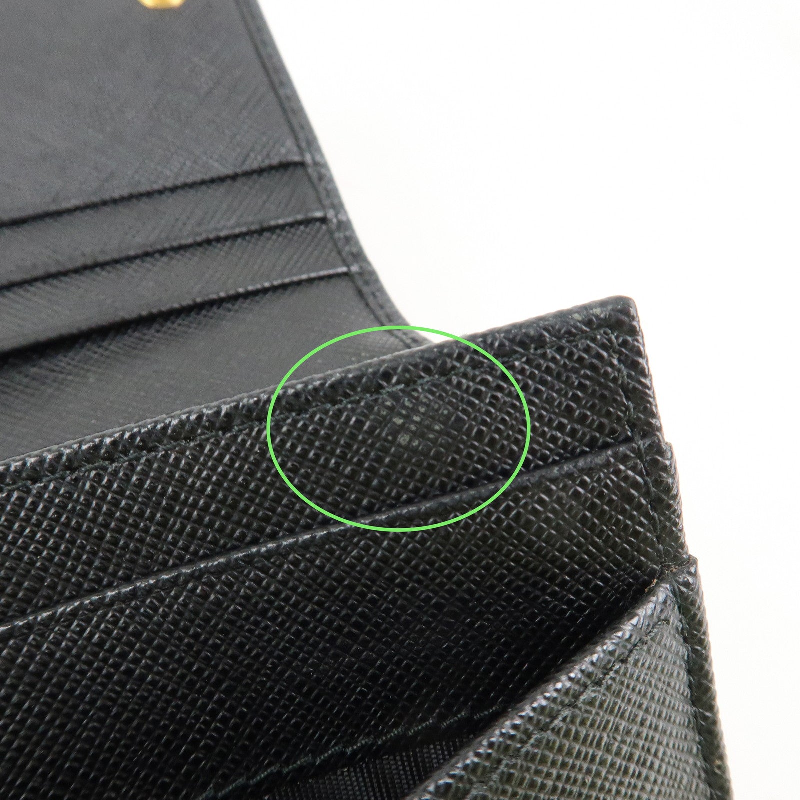 PRADA Saffiano Leather Flap Bi-Fold Long Wallet Black Gold 1MH132 Used