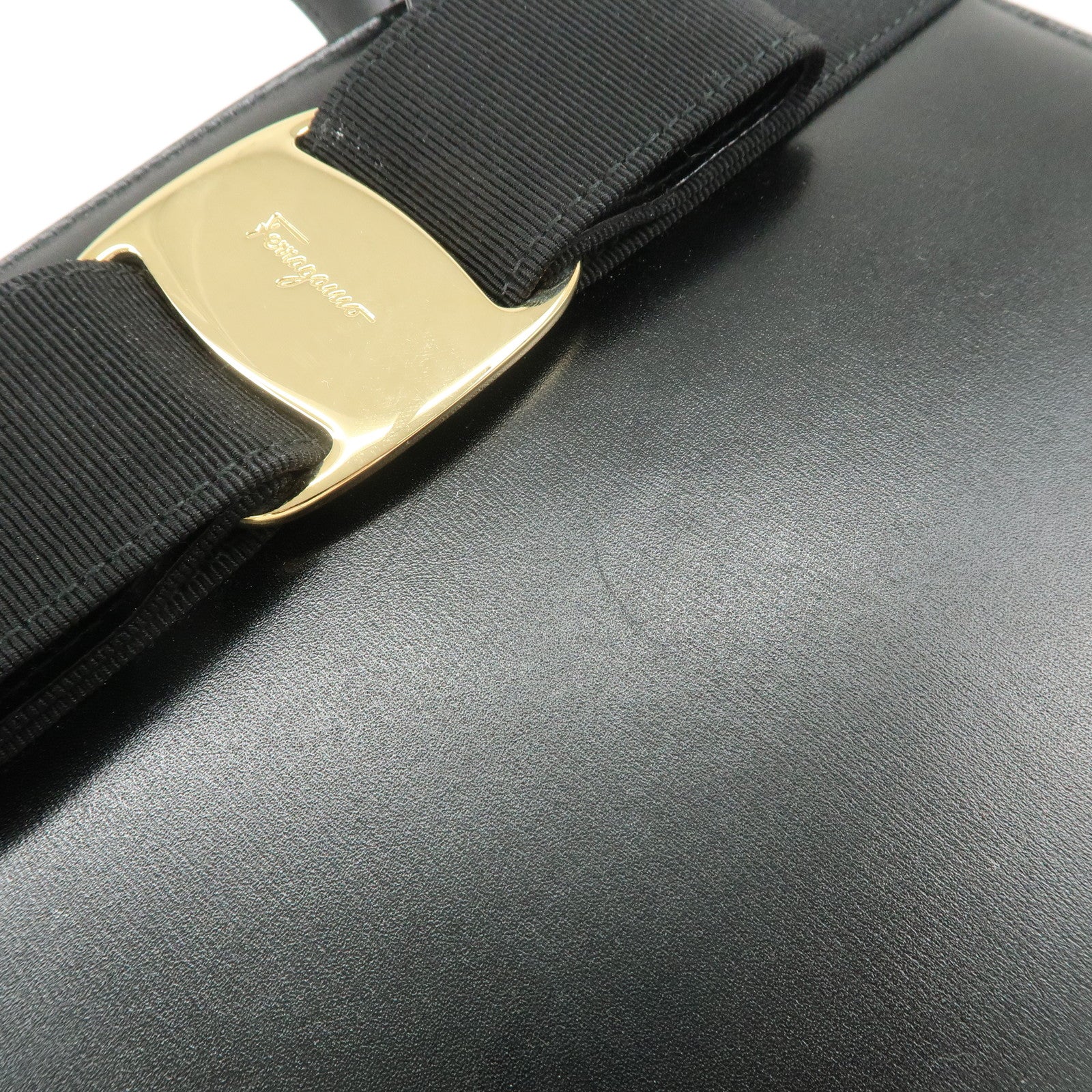 Ferragamo Vara Leather 2Way Hand Bag Shoulder Bag Black Used