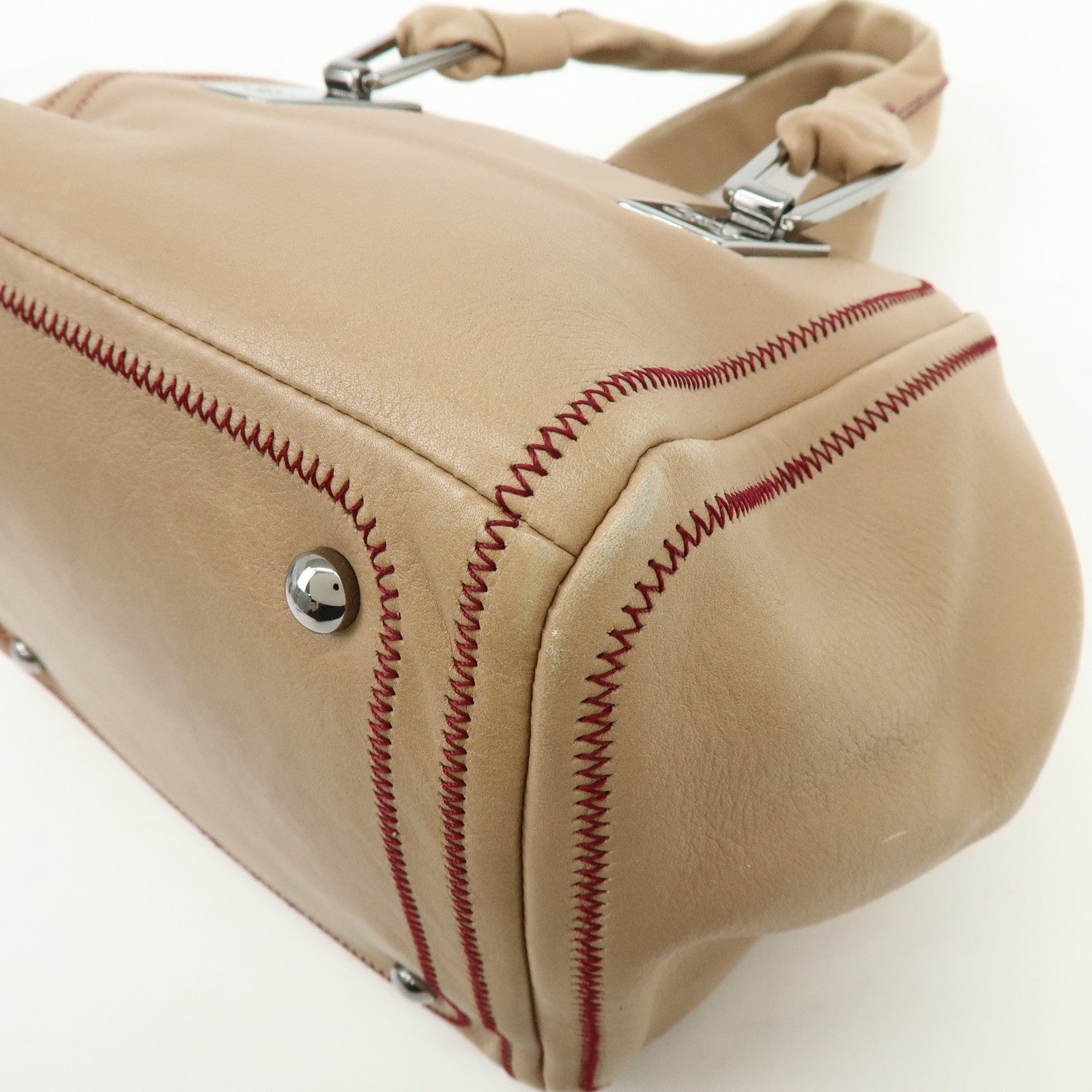 CHANEL COCO Mark Lamb Skin Hand Bag Pink Beige