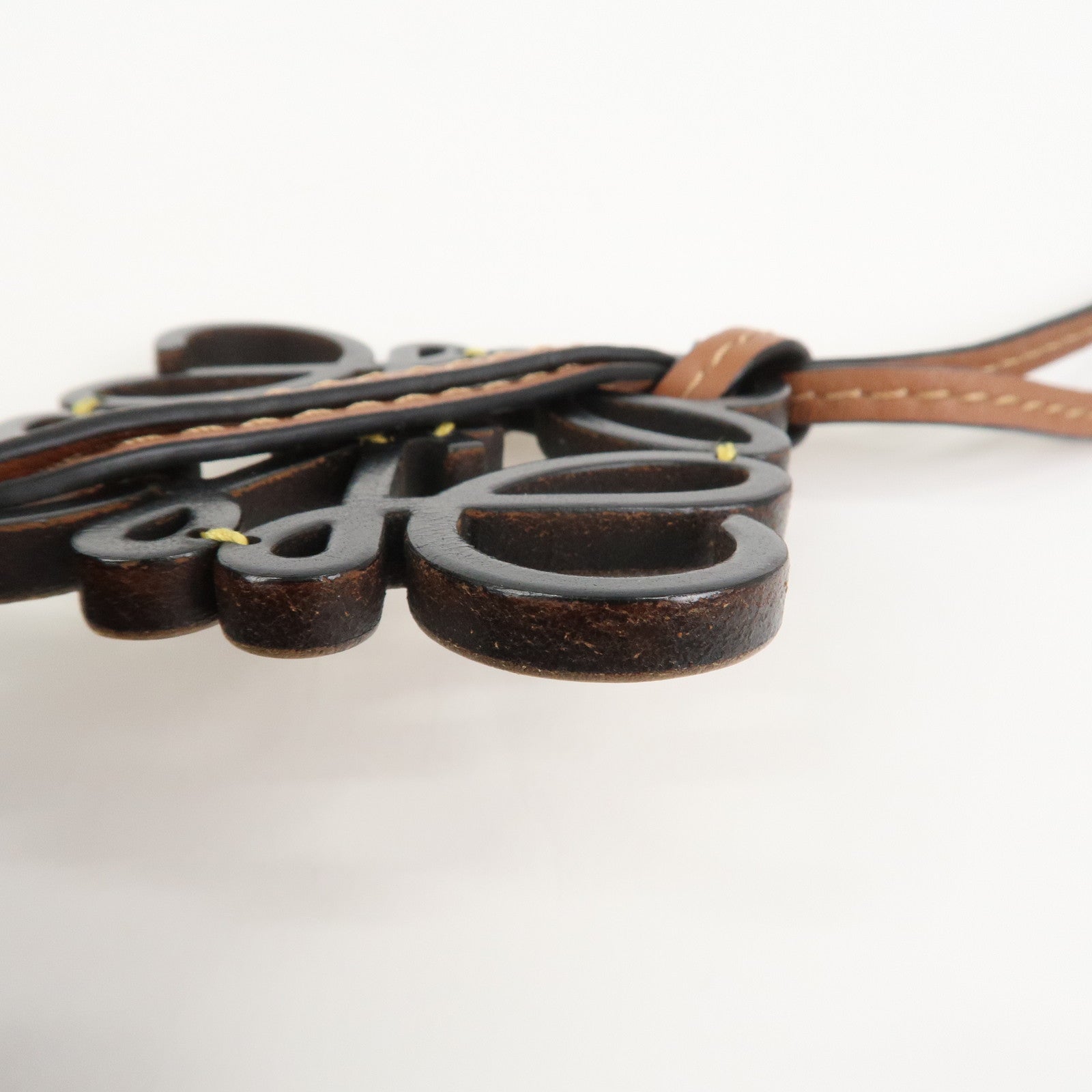 LOEW Anagram Leather Bag Charm Key Chain Yellow Black Brown