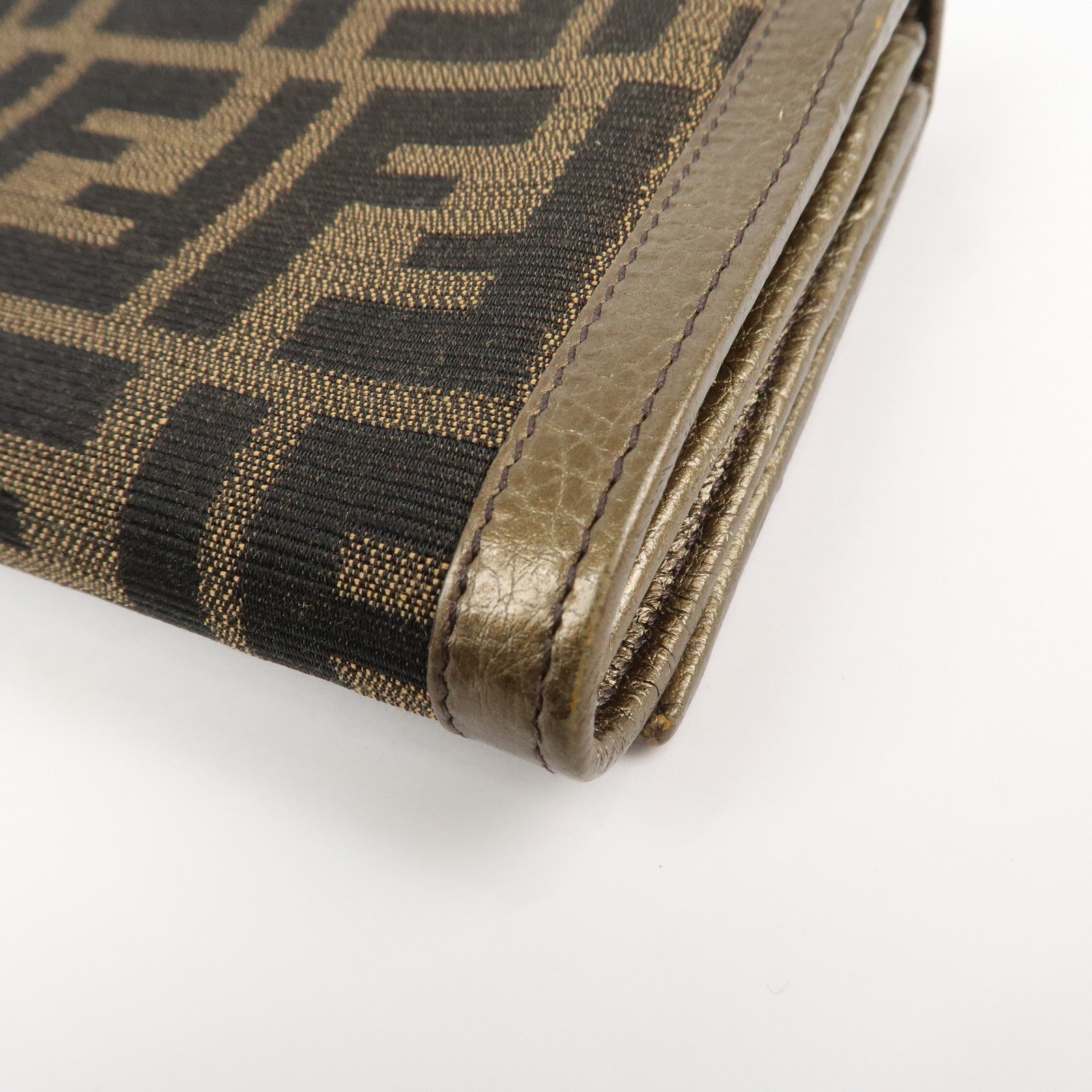 FENDI Zucca Canvas Leather Bi-fold Long Wallet Brown Gold 8M0000
