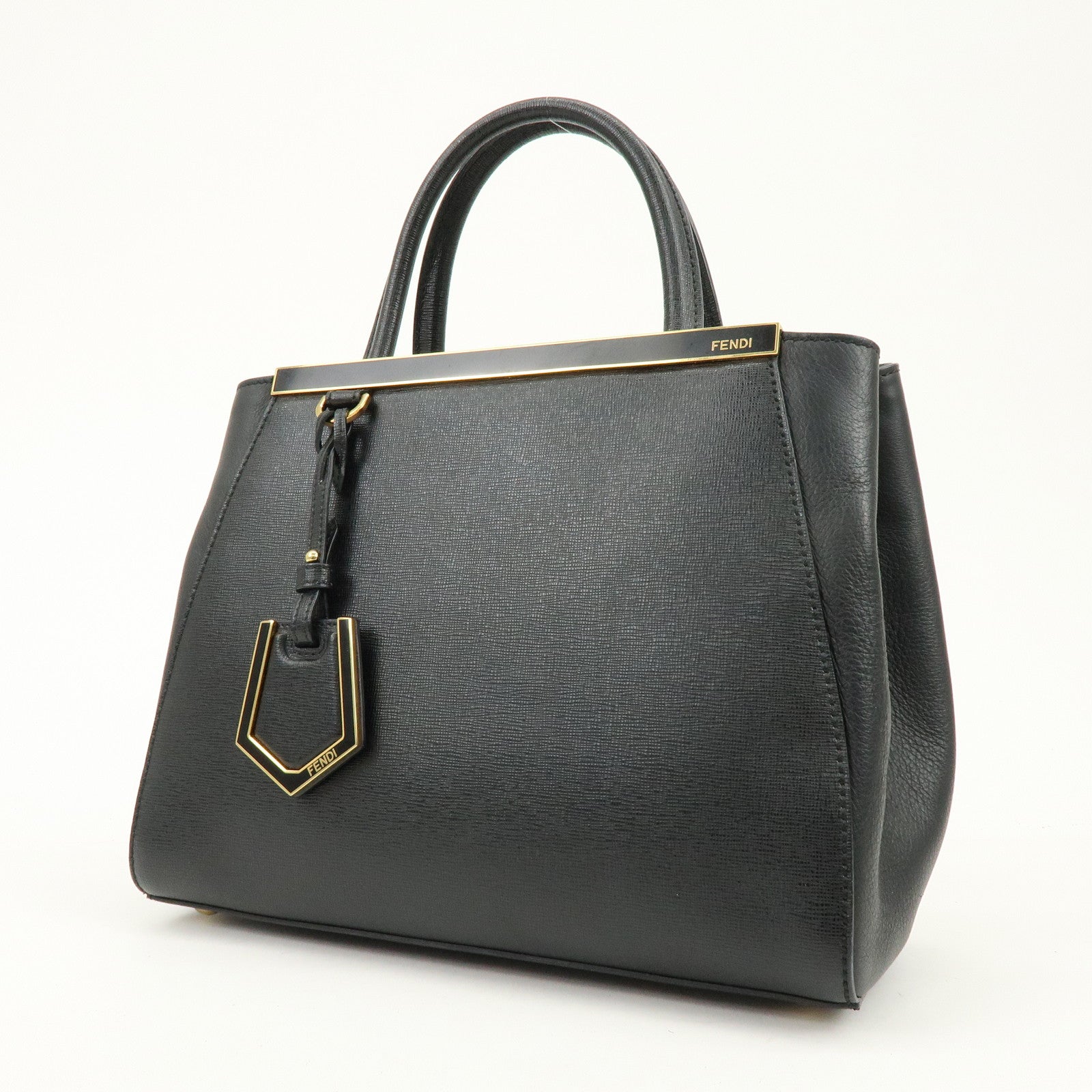 FENDI Petit 2Jours Leather 2Way Bag Hand Bag Shoulder Bag Black