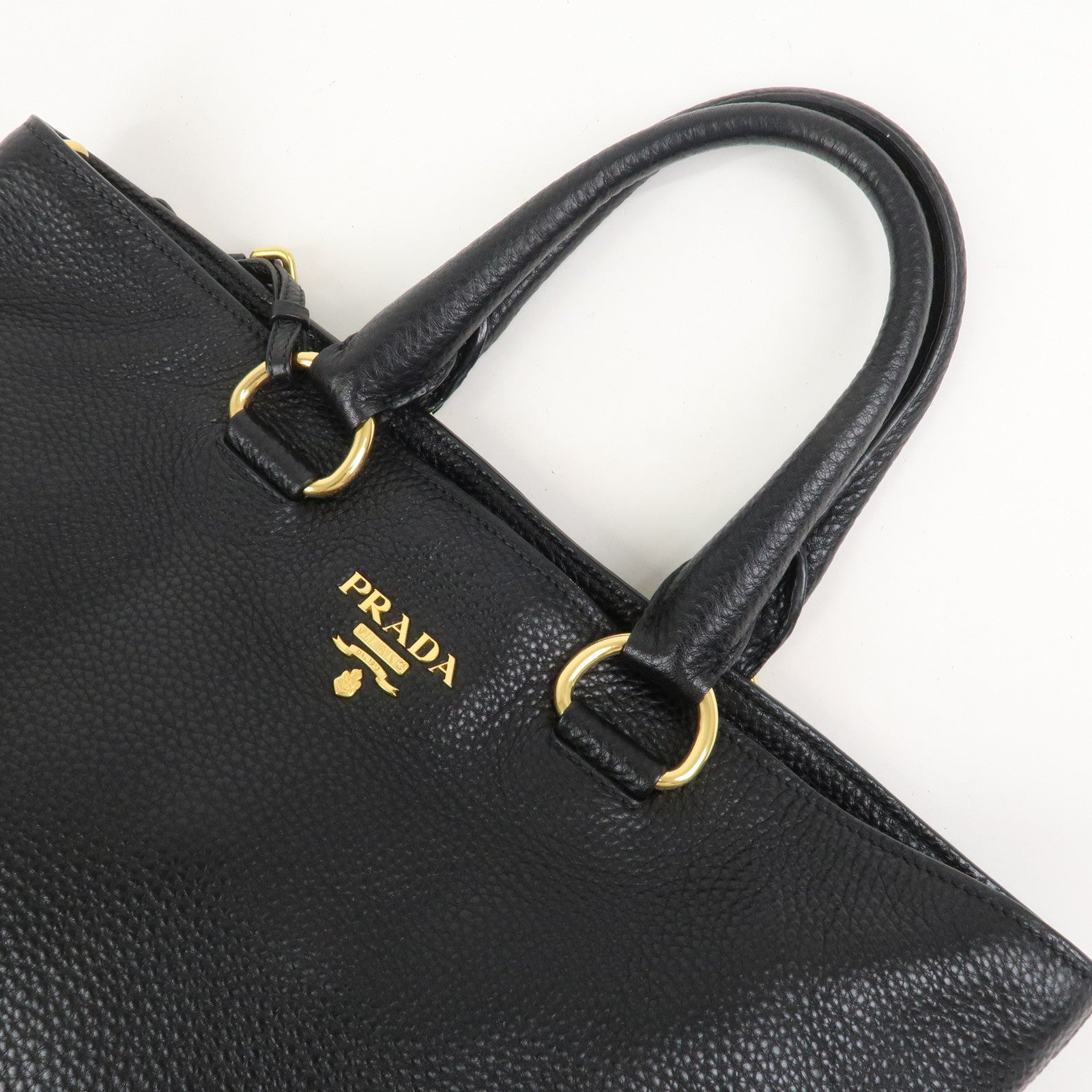 PRADA Vitello Daino Leather 2Way Tote Bag Shoulder Bag Black BN1713