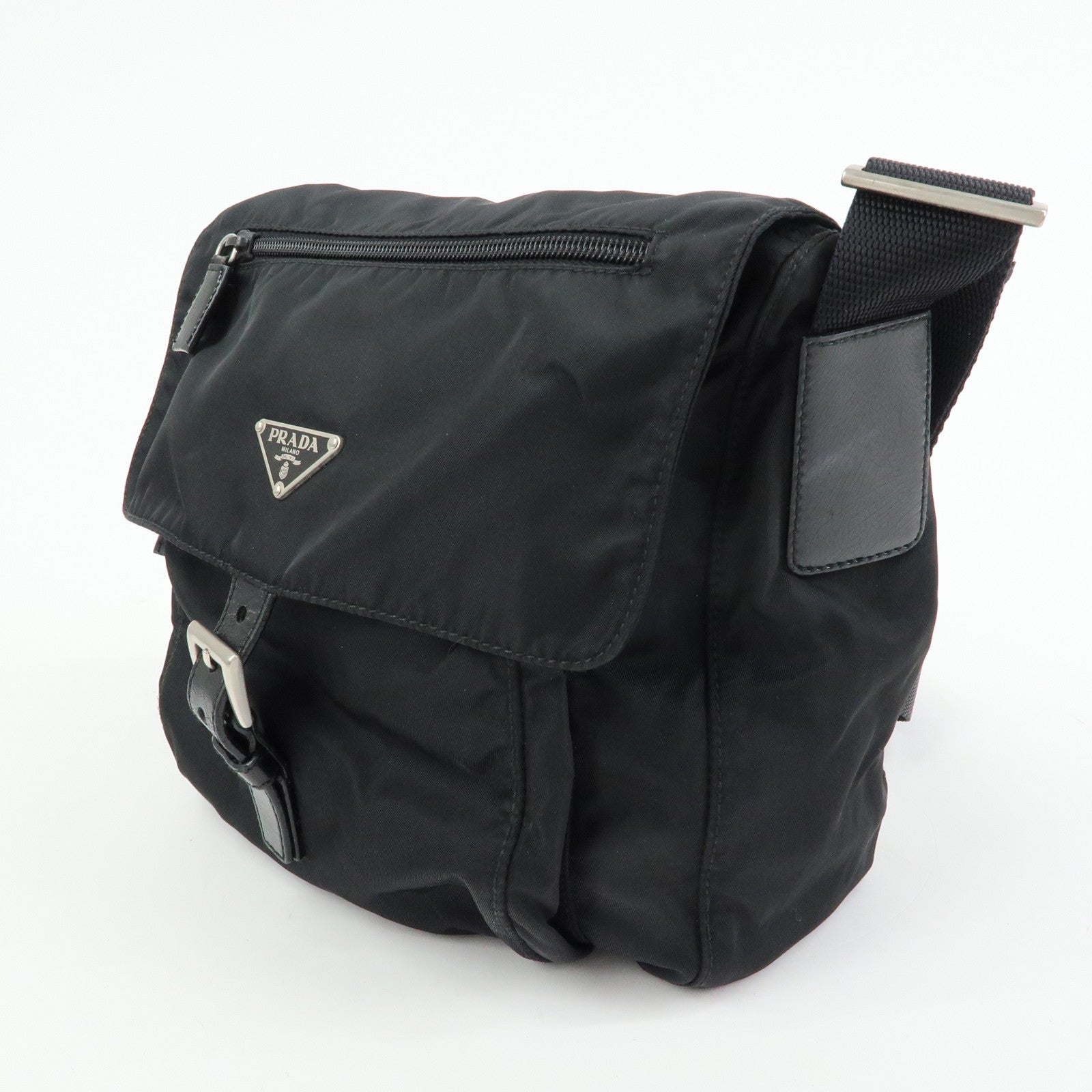 PRADA Triangle Logo Nylon Shoulder Bag Crossbody Bag Black BT8994