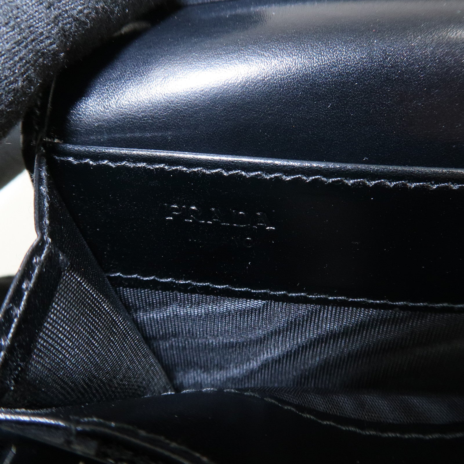PRADA Logo Leather Compact Wallet Card Case Coin Case Black