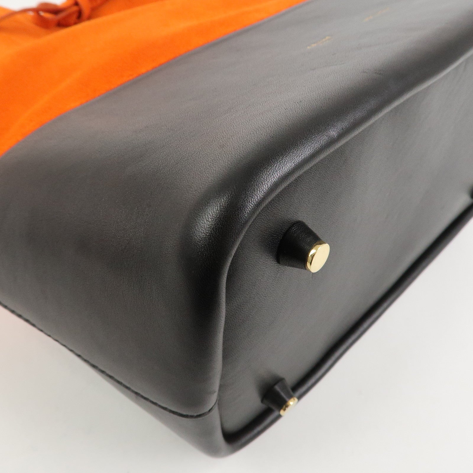 CELINE Suede Calf Leather Shoulder Bag Hand Bag Orange Black