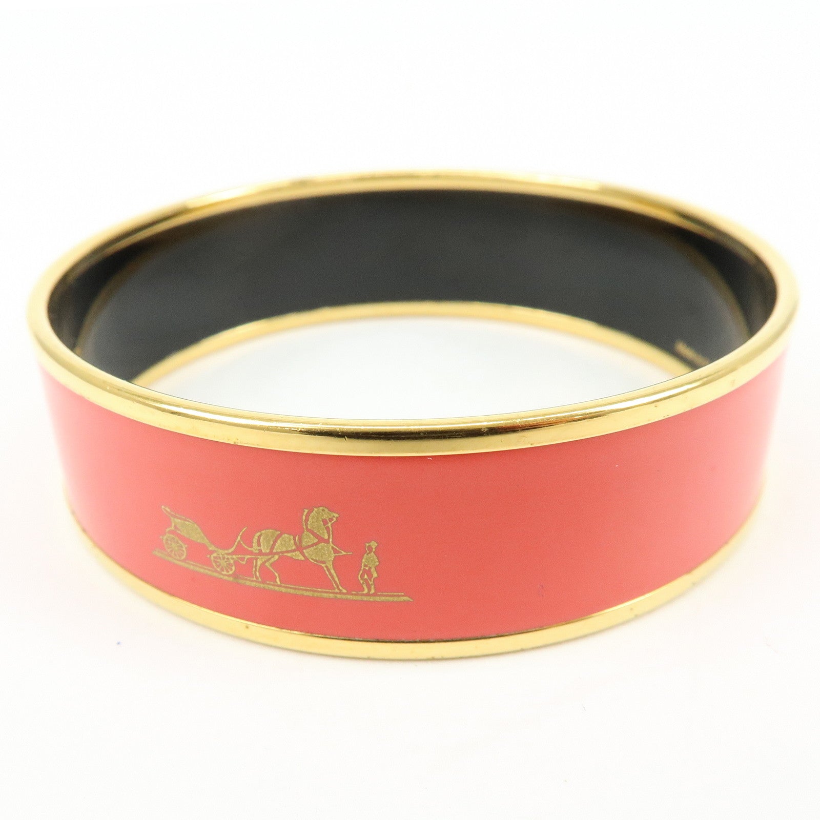 HERMES Email GM Gold Plated Bangle Bracelet Red Gold