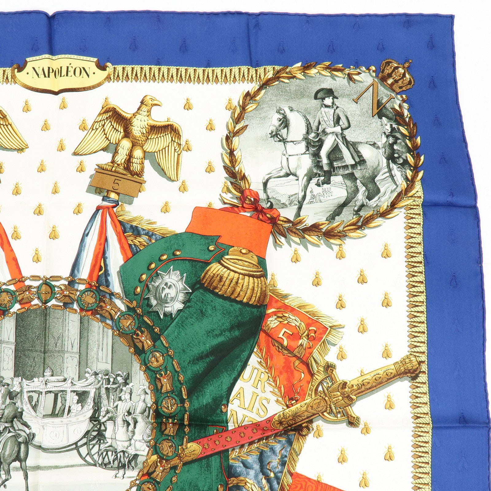 HERMES Carre 90 Silk 100% Scarf NAPOLEON Blue White