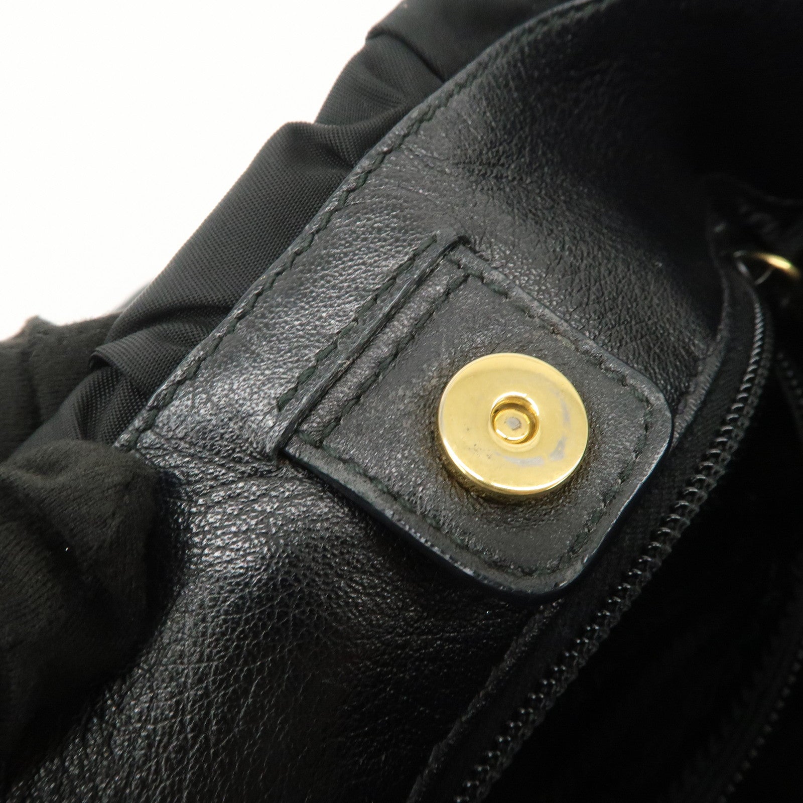 PRADA Nylon Leather Gathered Ribbon Shoulder Bag Hand Bag BR4237