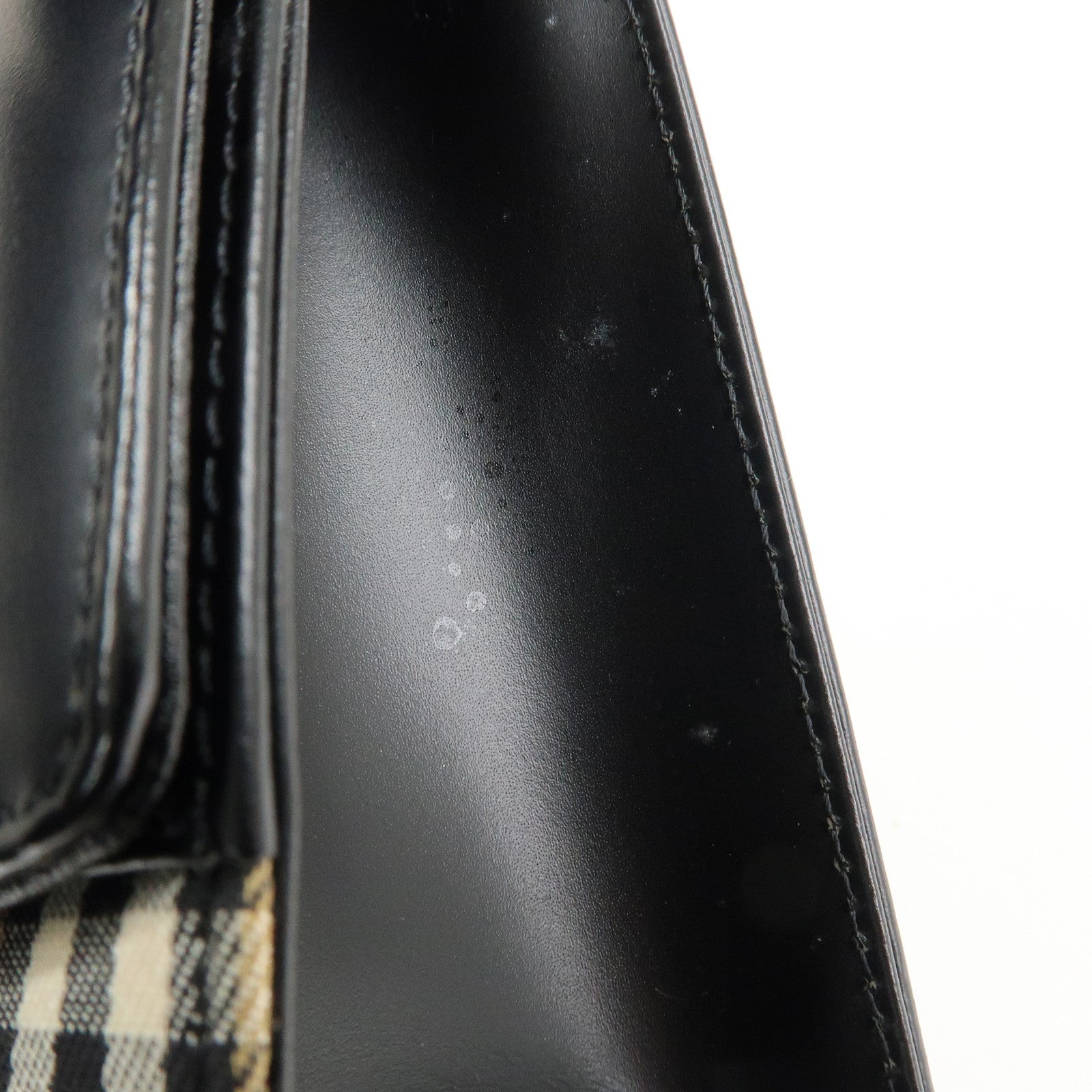 BURBERRY Nova Plaid PVC Leather Shoulder Bag Hand Bag Black Beige Used