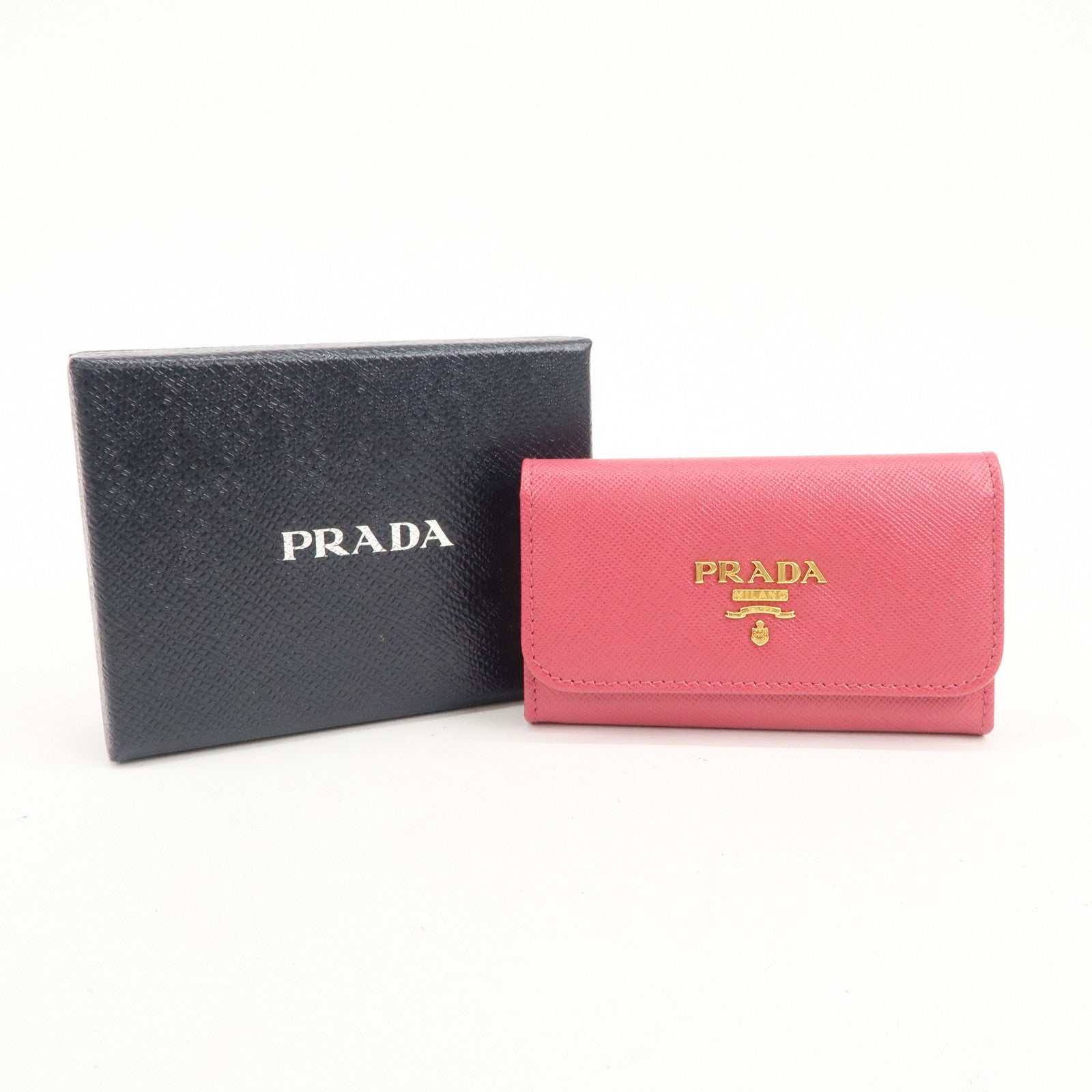 PRADA Logo Saffiano Leather 6 Rings Key Case Key Holder Pink 1PG222